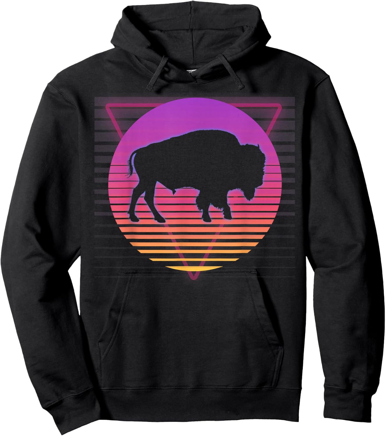 Buffalo Bison Retro Vaporwave Vintage 80s 90s Style Sunset Hoodie - Hoodie | Black