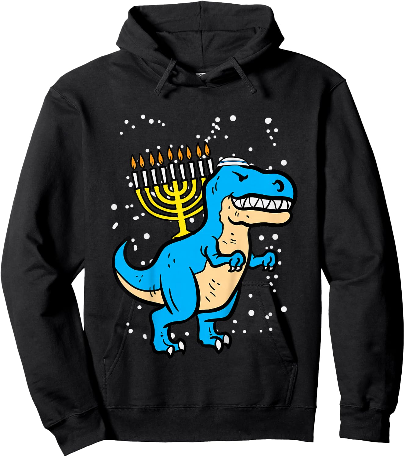Kids Hanukkah Dino Menorah Chanukah Trex Toddler Boys Kids Youth Hoodie - Hoodie | Black
