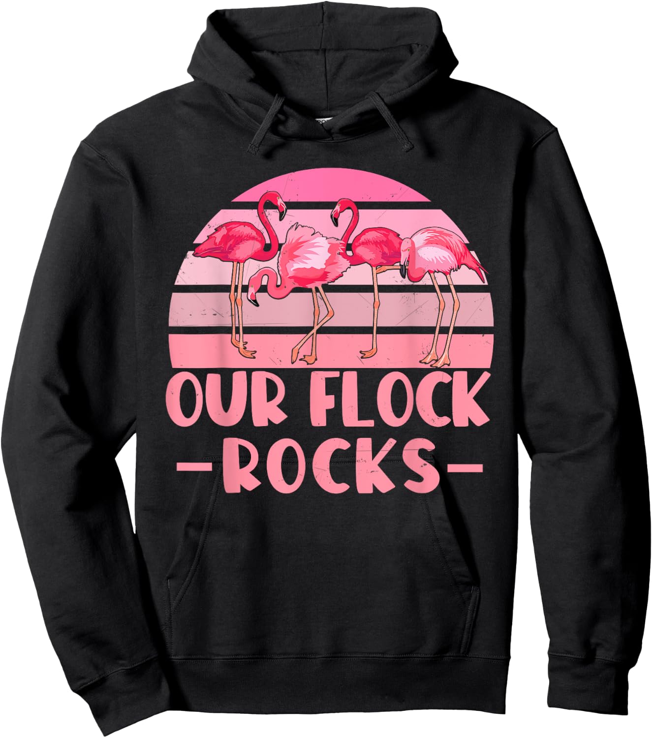 Our Flock Rocks Flamingos Lover Family Vacation Group Hoodie - Hoodie | Black