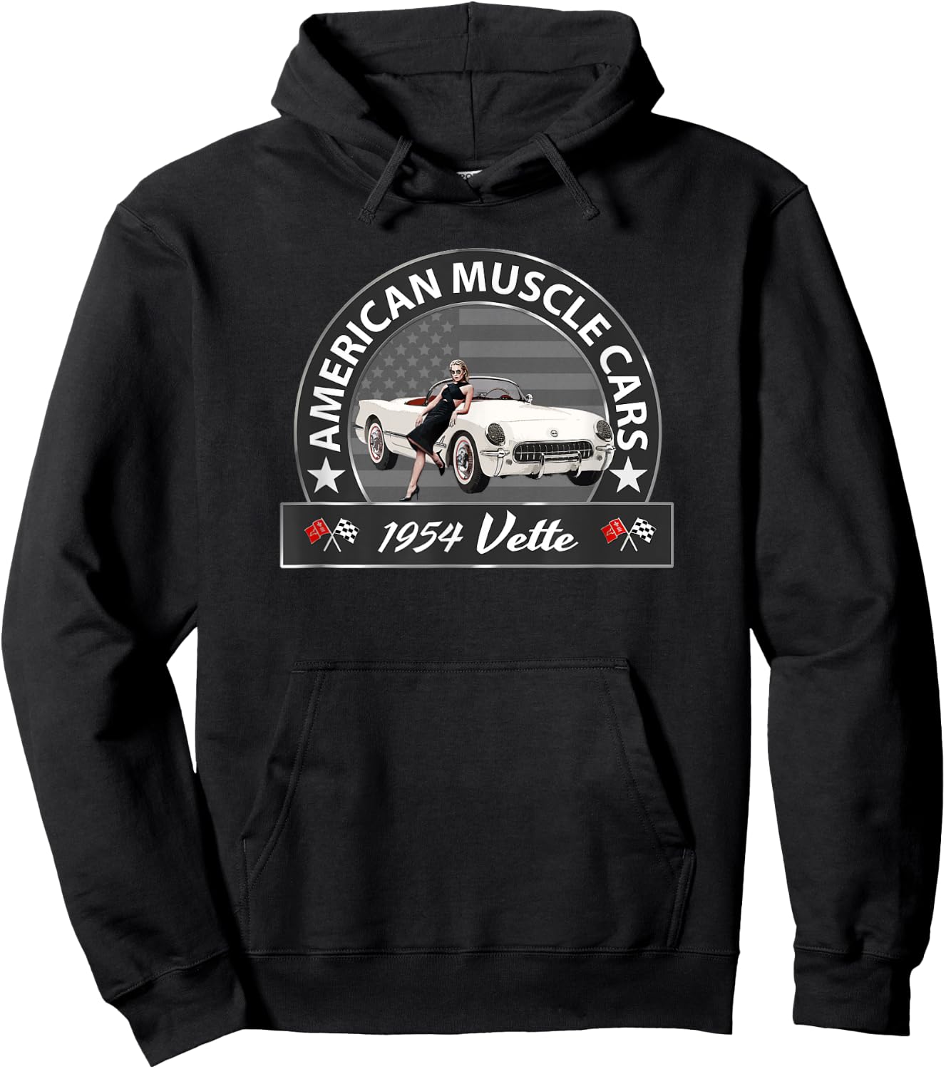 CLASSIC CARS, 1954 VETTE, ICONIC, VINTAGE SPORTS CARS, 1950s Hoodie - Hoodie | Black