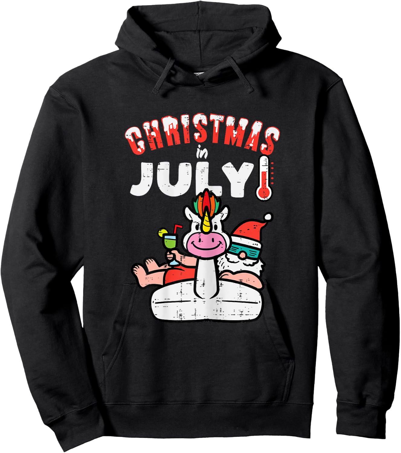 Christmas July Santa Unicorn Float Xmas Girls Kids Toddler Hoodie - Hoodie | Black