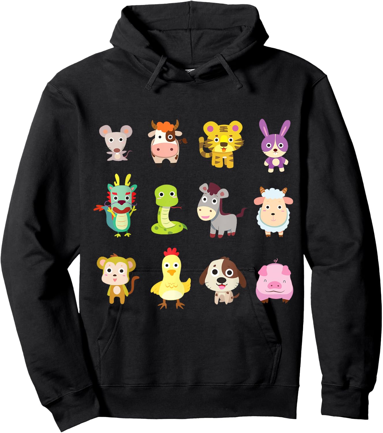 Cute Chinese Zodiac Animal Signs Lunar New Year 2025 Hoodie - Hoodie | Black
