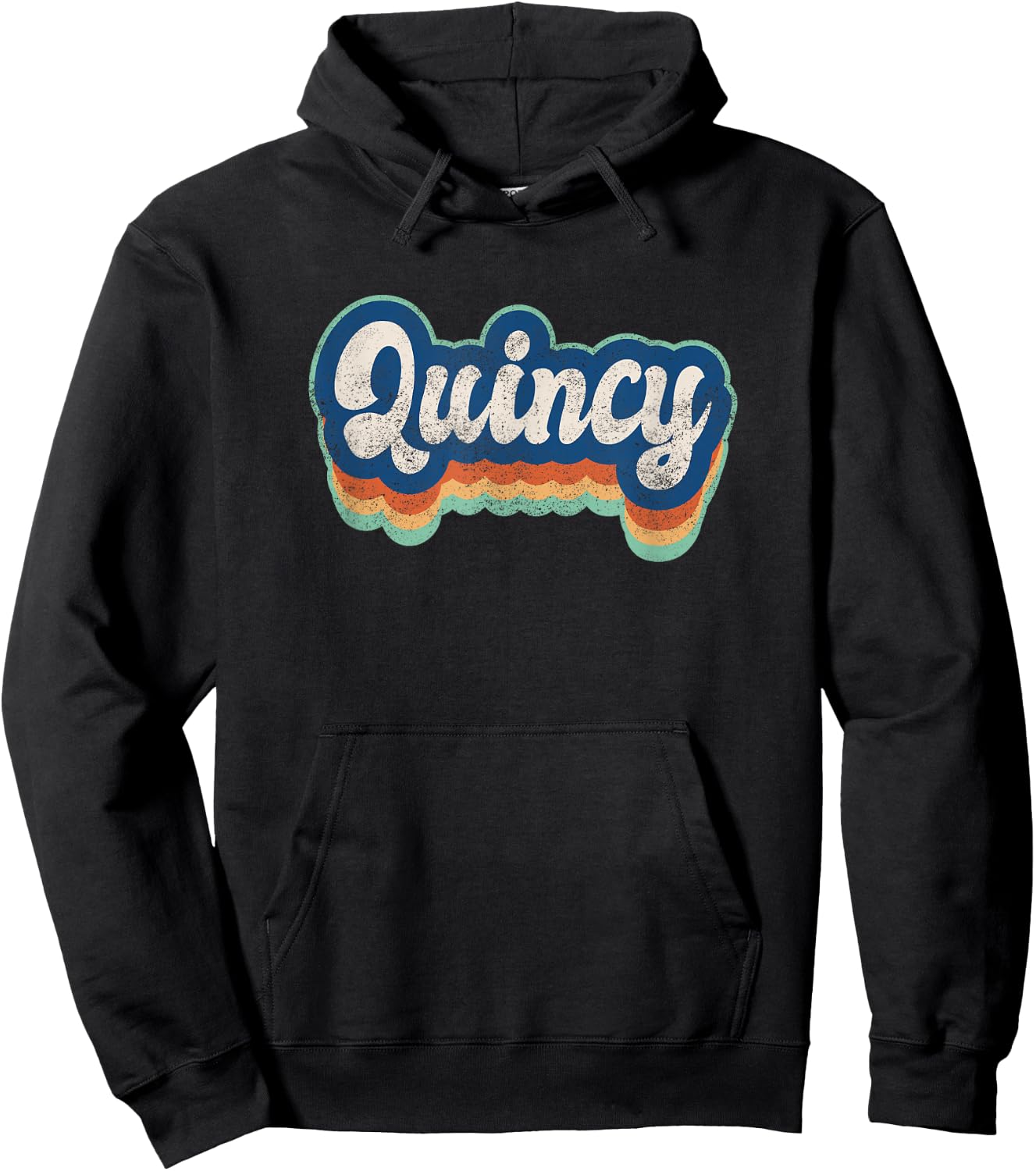 Quincy First Name Boy Vintage Style 70s 80s Personalized Hoodie - Hoodie | Black