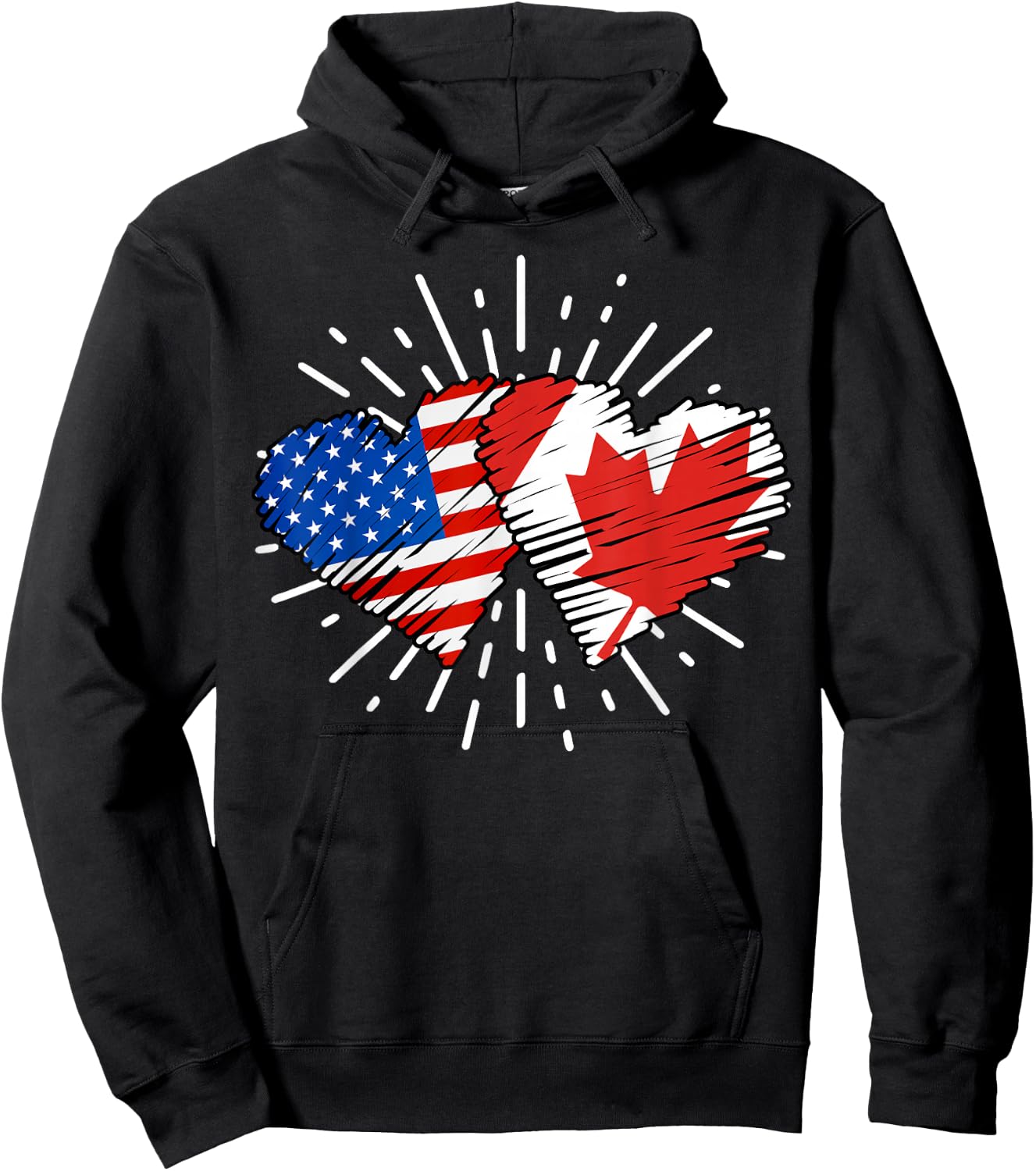 Canada USA Friendship Heart With Flags Matching Hoodie - Hoodie | Black