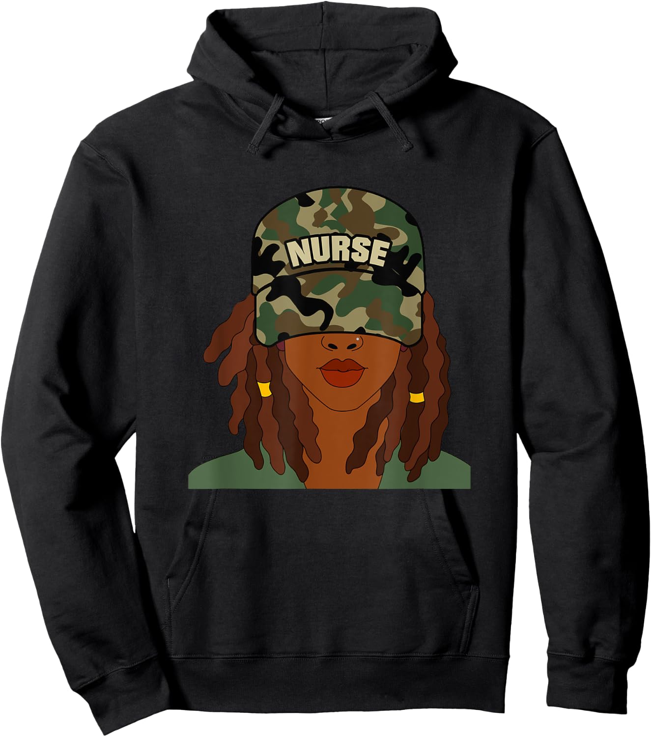 African American Nurse LPN Camo Camouflage Hat Locs Hoodie - Hoodie | Black