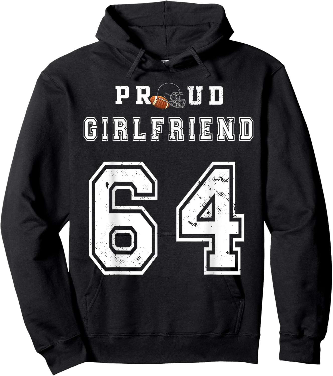 Custom Proud Football Girlfriend Number 64 Personalized Girl Hoodie - Hoodie | Black