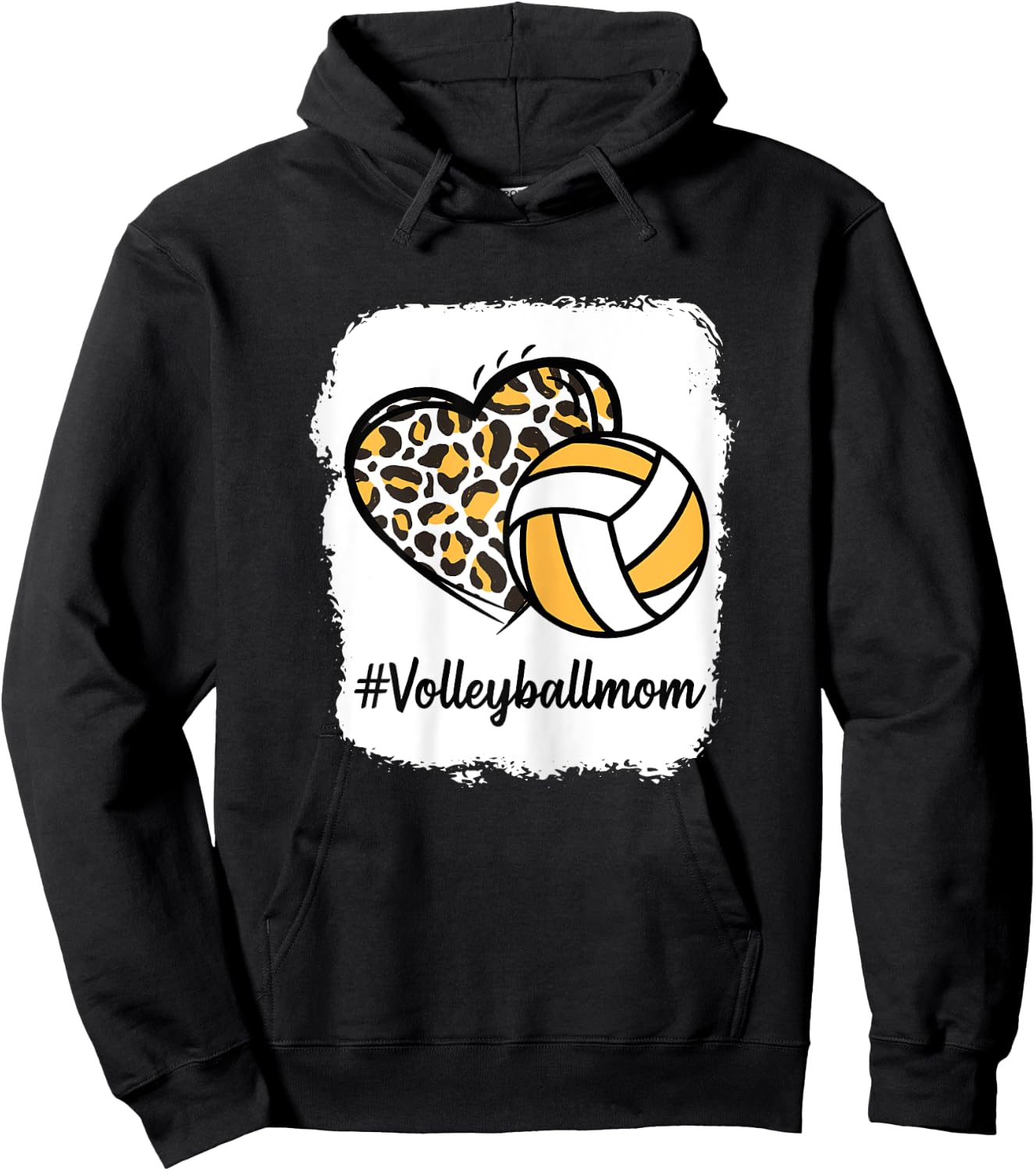 Bleached Volleyball Mom Yellow Leopard Print Heart Hoodie - Hoodie | Black