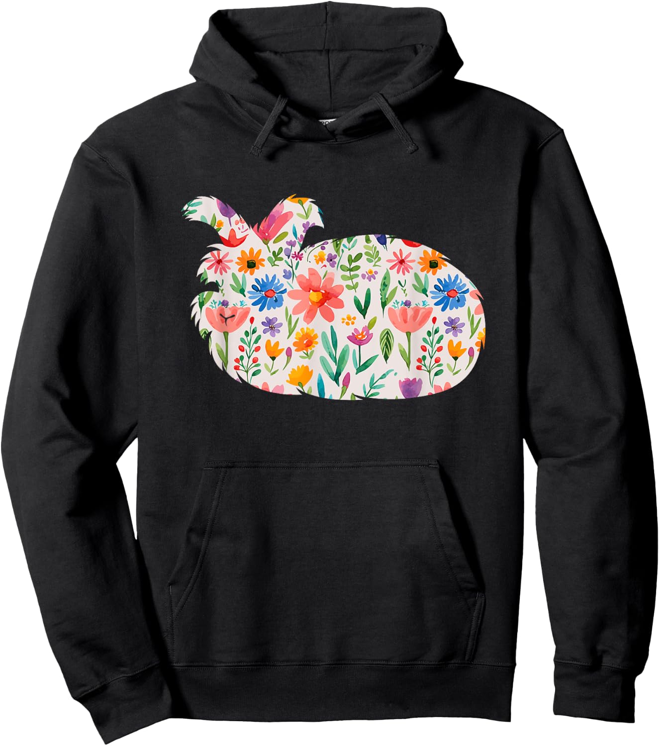 English Angora Bunny Rabbit watercolor flowers design Hoodie - Hoodie | Black