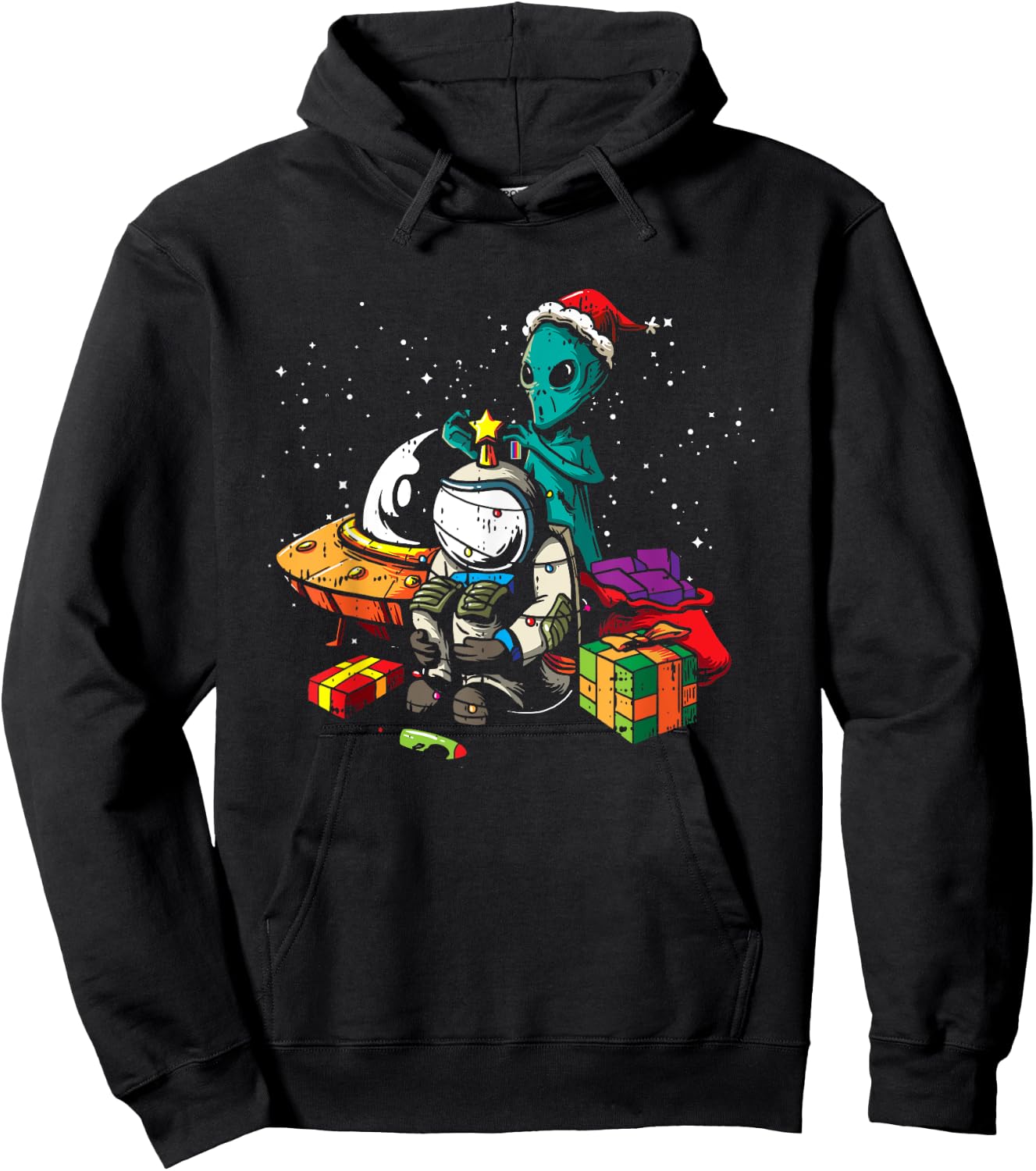 Alien Astronaut Christmas Tree Pajama Funny Space UFO X-Mas Hoodie - Hoodie | Black
