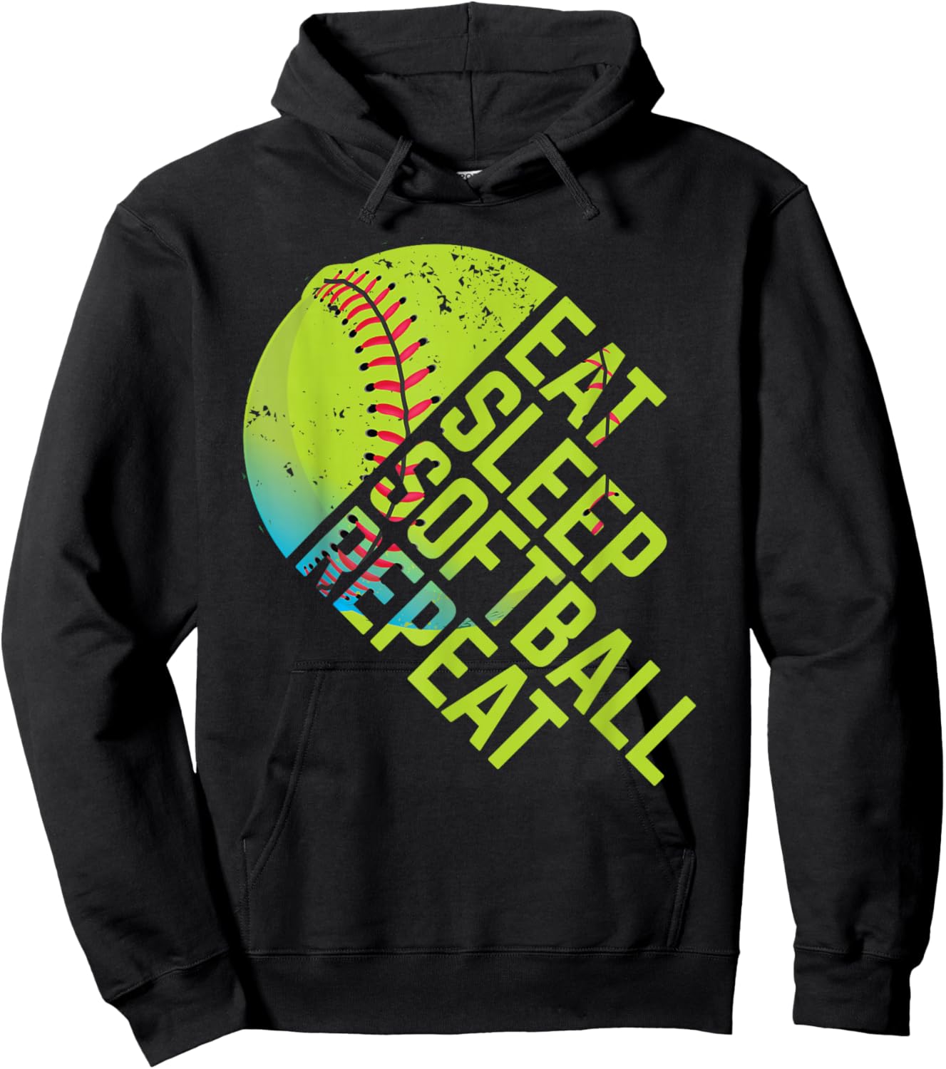 Eat Sleep Softball Repeat Funny Bat & Ball Player Sports Gag Hoodie - Hoodie | Black