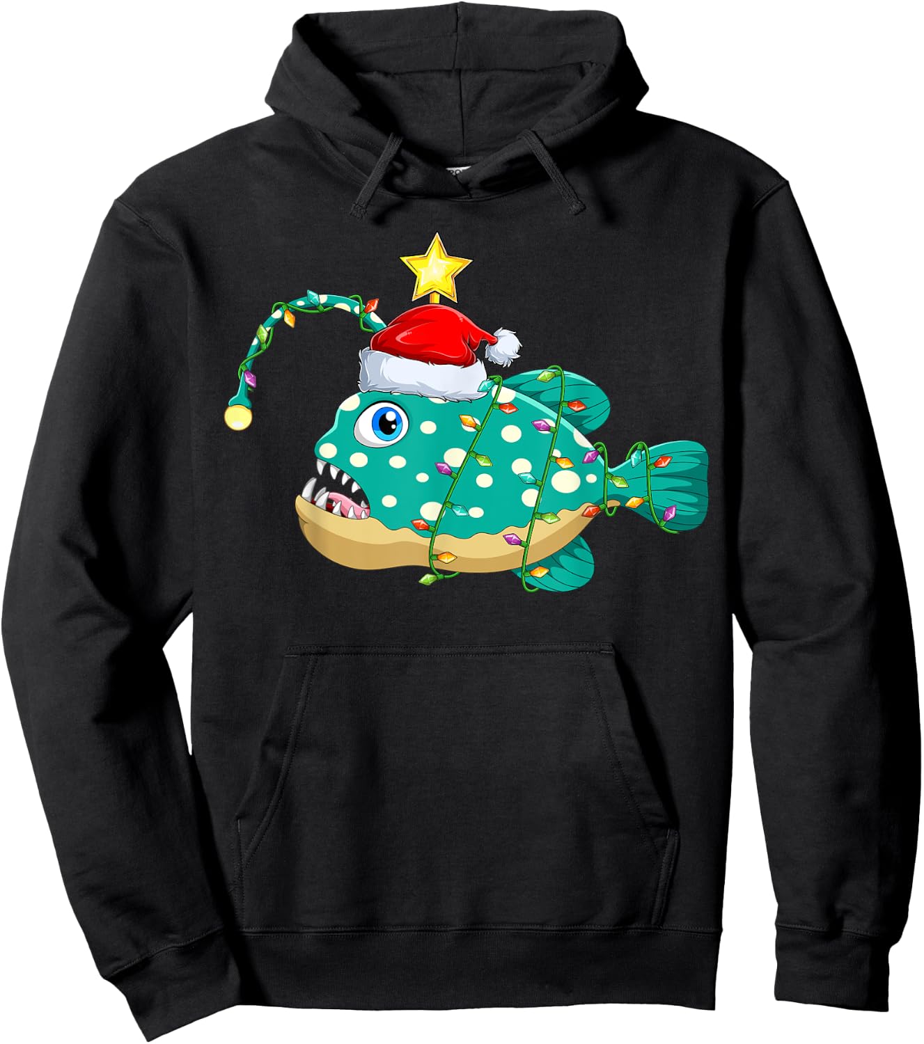 Santa Anglerfish Christmas Apparel Gifts Anglerfish Lighting Xmas Tree Matching Anglerfish Christmas Hoodie - Hoodie | Black