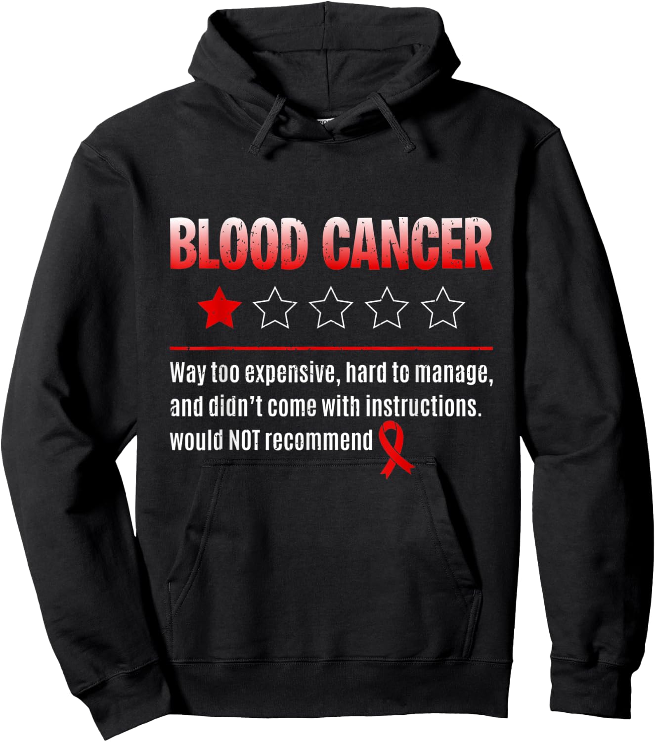 Blood Cancer - 1 Star Rating Red Ribbon Fighter Hoodie - Hoodie | Black