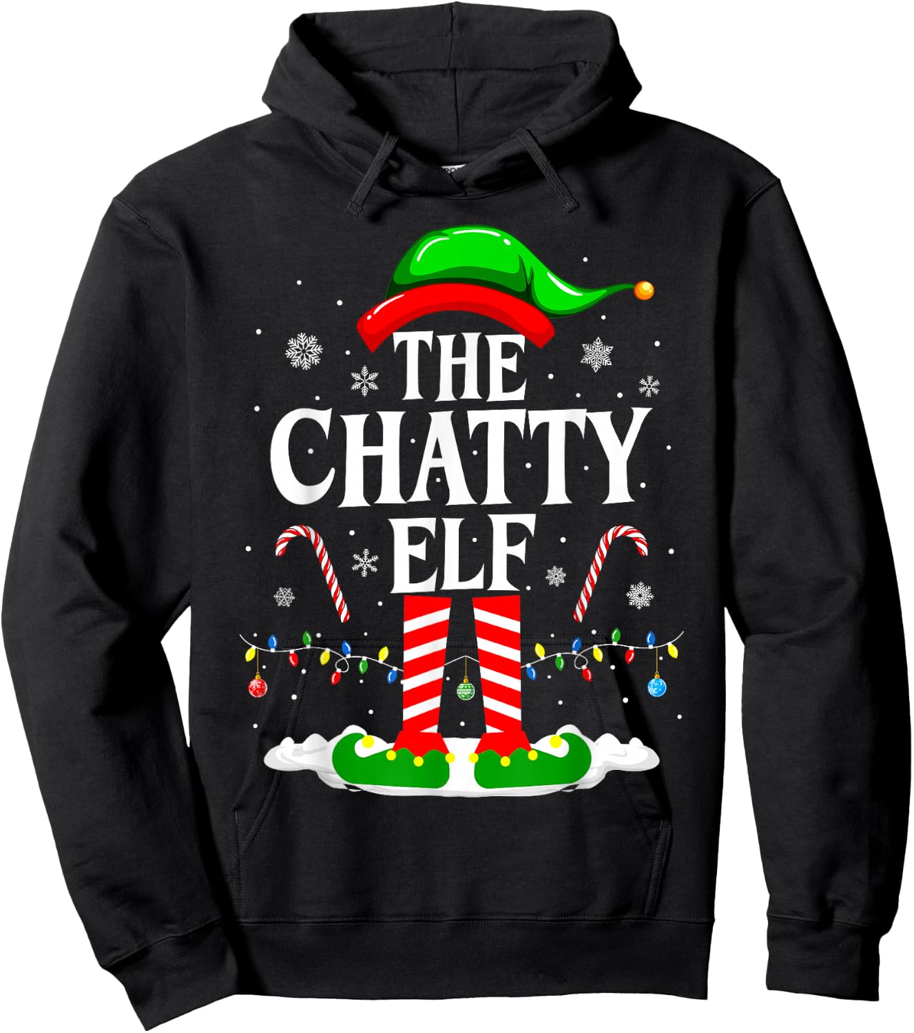The Chatty Elf Xmas Funny Matching Family Group Christmas Hoodie - Hoodie | Black