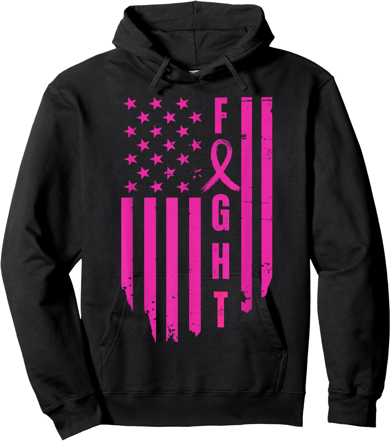 Fight Breast Survivor American Flag Breast Cancer Awareness Hoodie - Hoodie | Black