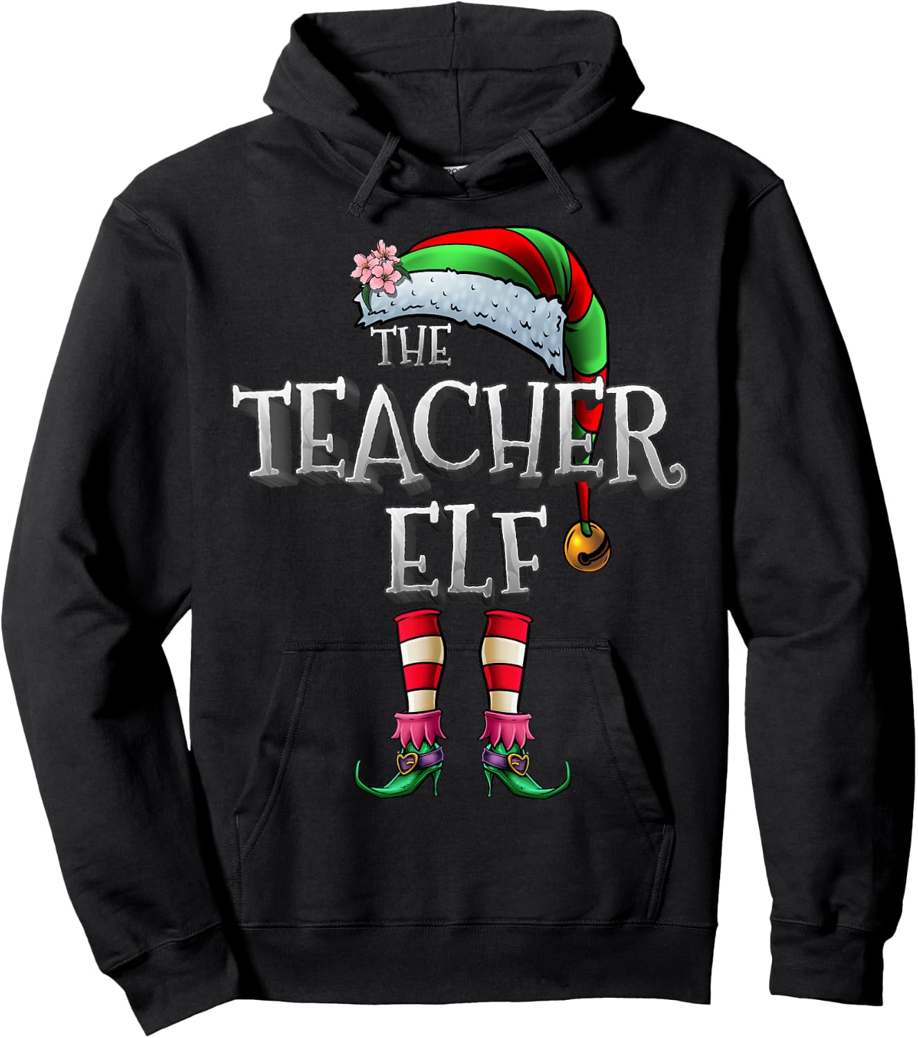 The Teacher Elf Shirt Matching Family Funny Christmas Elf Men Women Kids Hoodie - Hoodie | Black