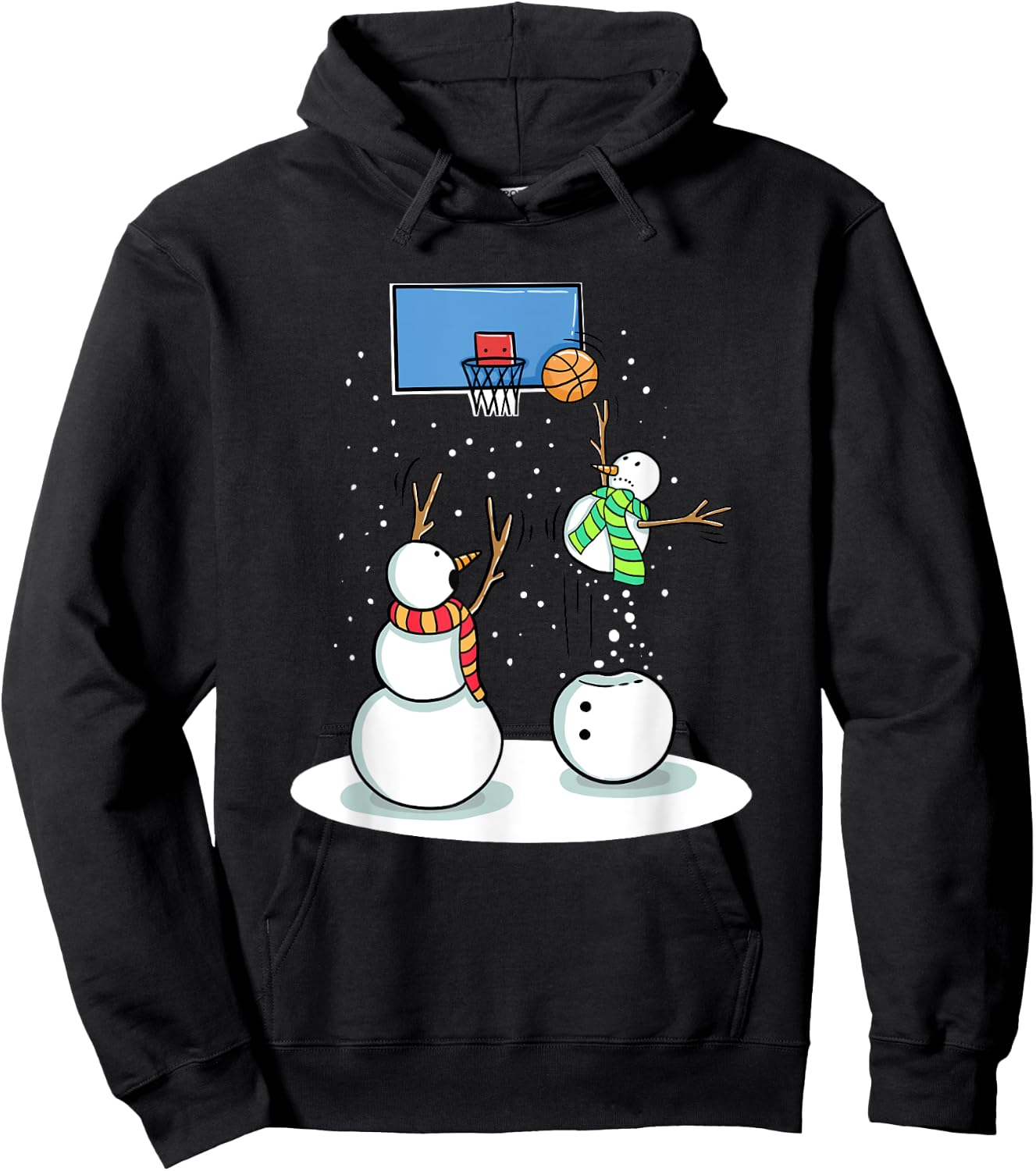 Christmas Snowman Basketball Gifts -Kids Black Basketball & Snowman Winter Hoodie - Hoodie | Black