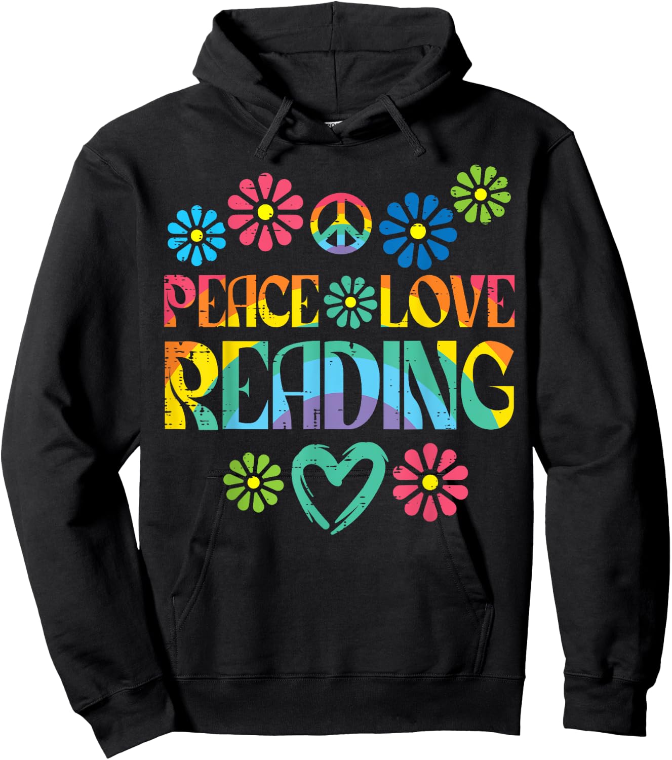 Peace Love Reading Tie Dye Book Lover Bookworm Librarian Hoodie - Hoodie | Black