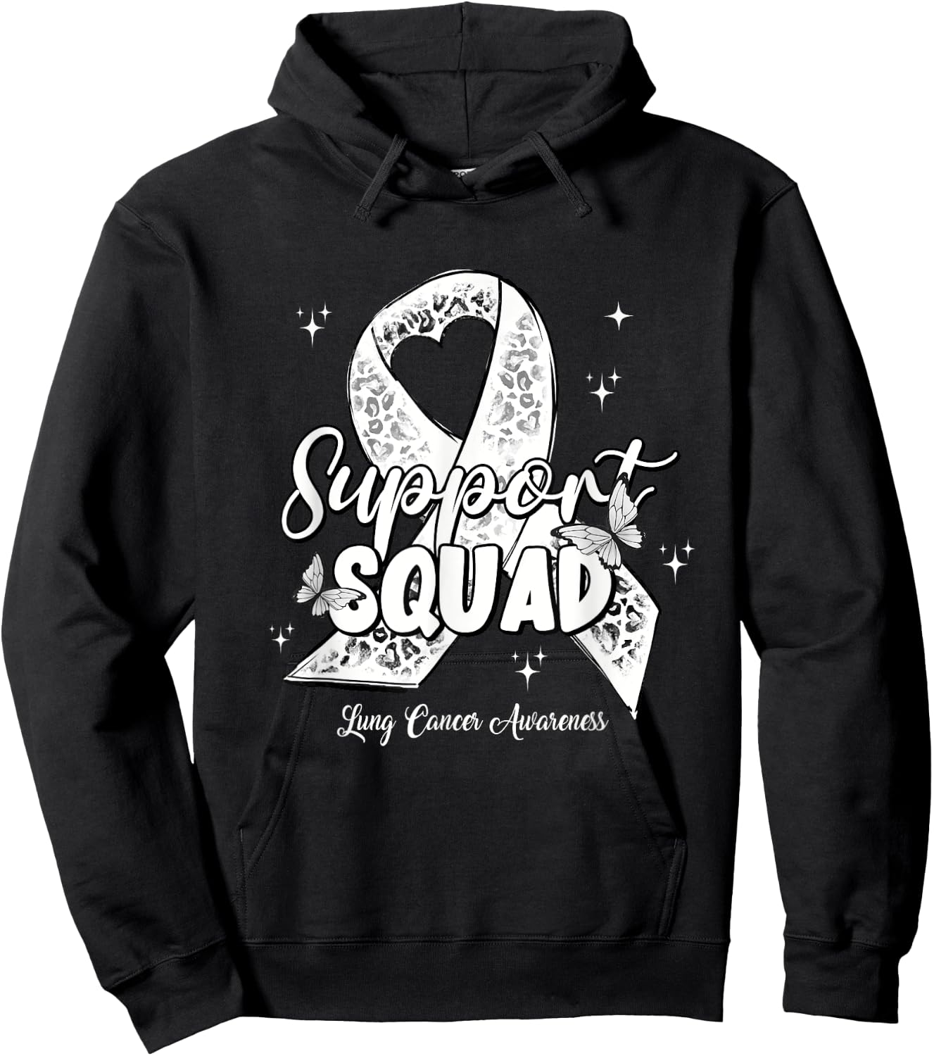 Support Squad White Ribbon Lung Cancer Awareness Hoodie - Hoodie | Black