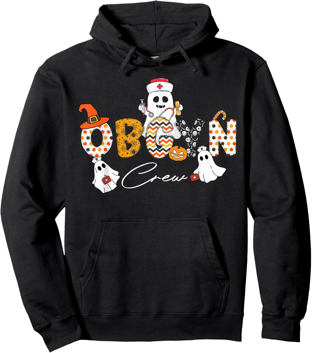 Halloween OBGYN Crew Ghost Obstetrics Nurse Squad Pumpkin Hoodie - Hoodie | Black