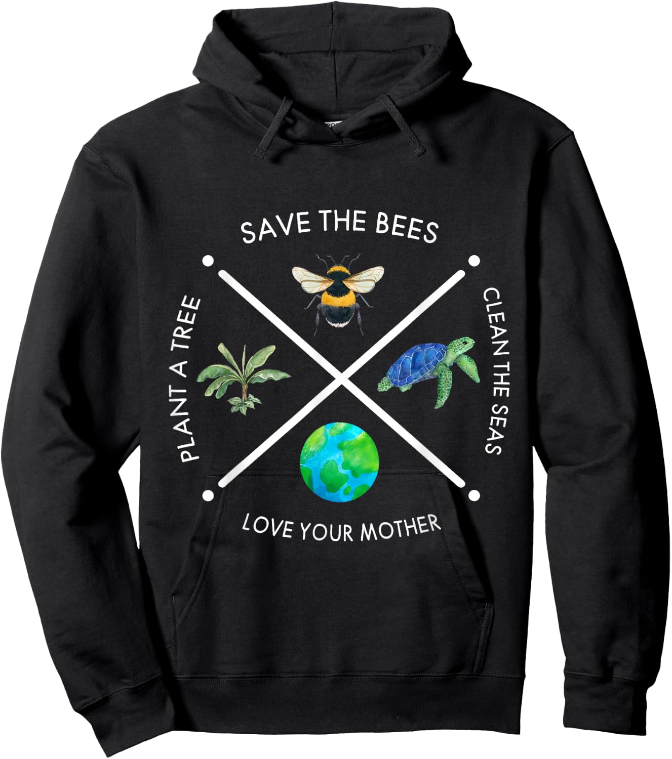 Earth Day Save the Bees Plant More Trees Clean the Seas Hoodie - Hoodie | Black