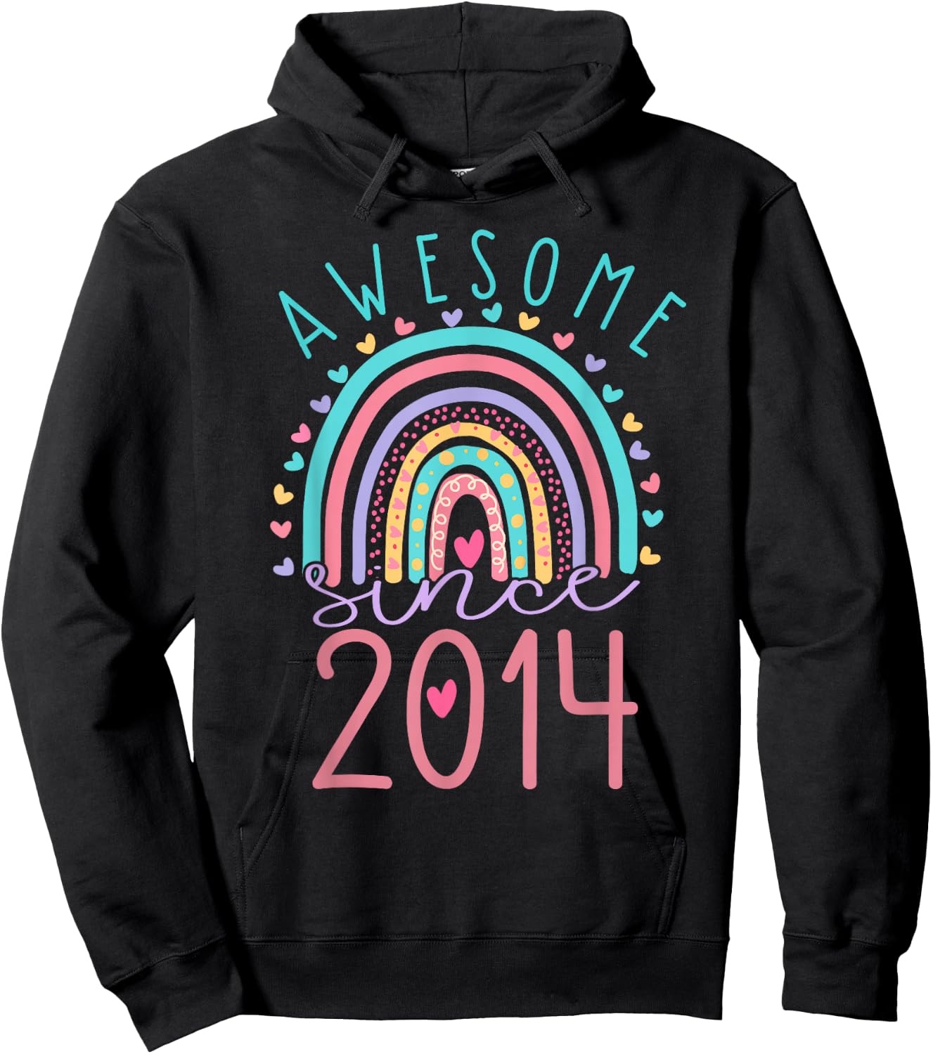 Awesome Since 2014 9th Birthday Rainbow Gifts Girls Hoodie - Hoodie | Black