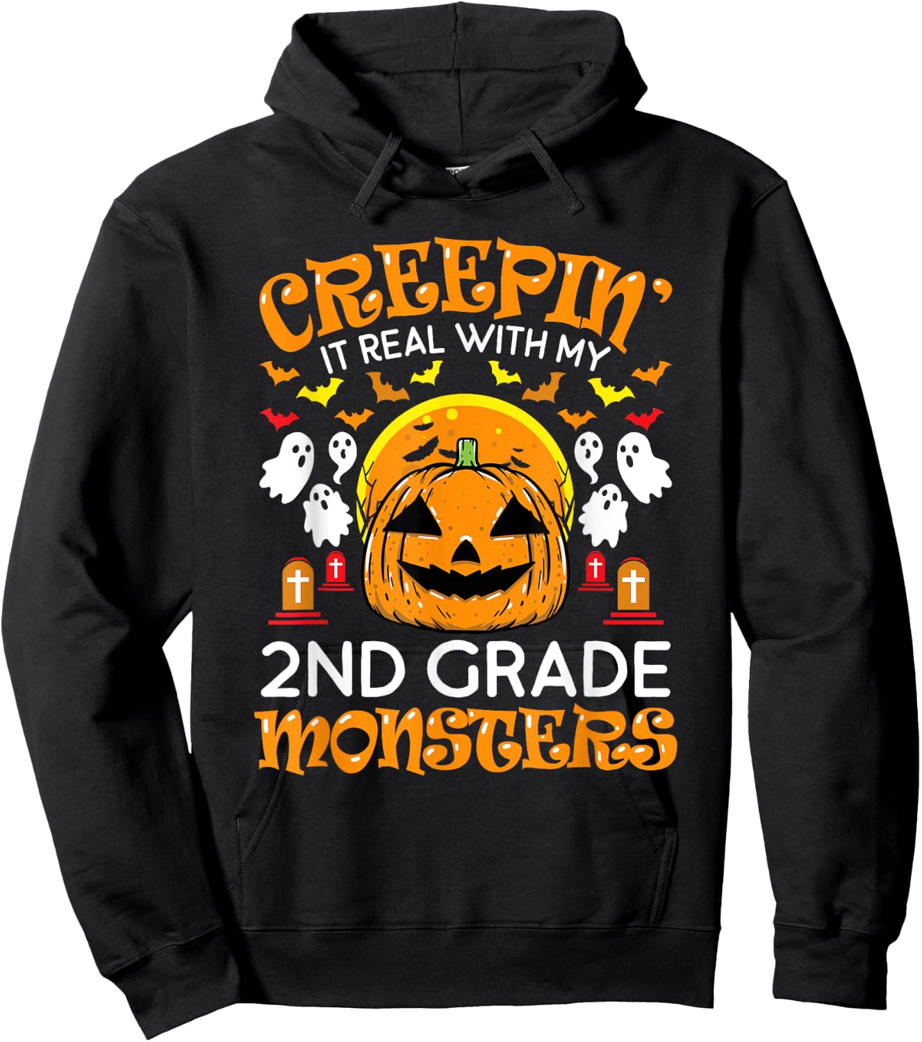 Creepin It Real with My 2nd Grade Monsters Halloween Teacher Hoodie - Hoodie | Black
