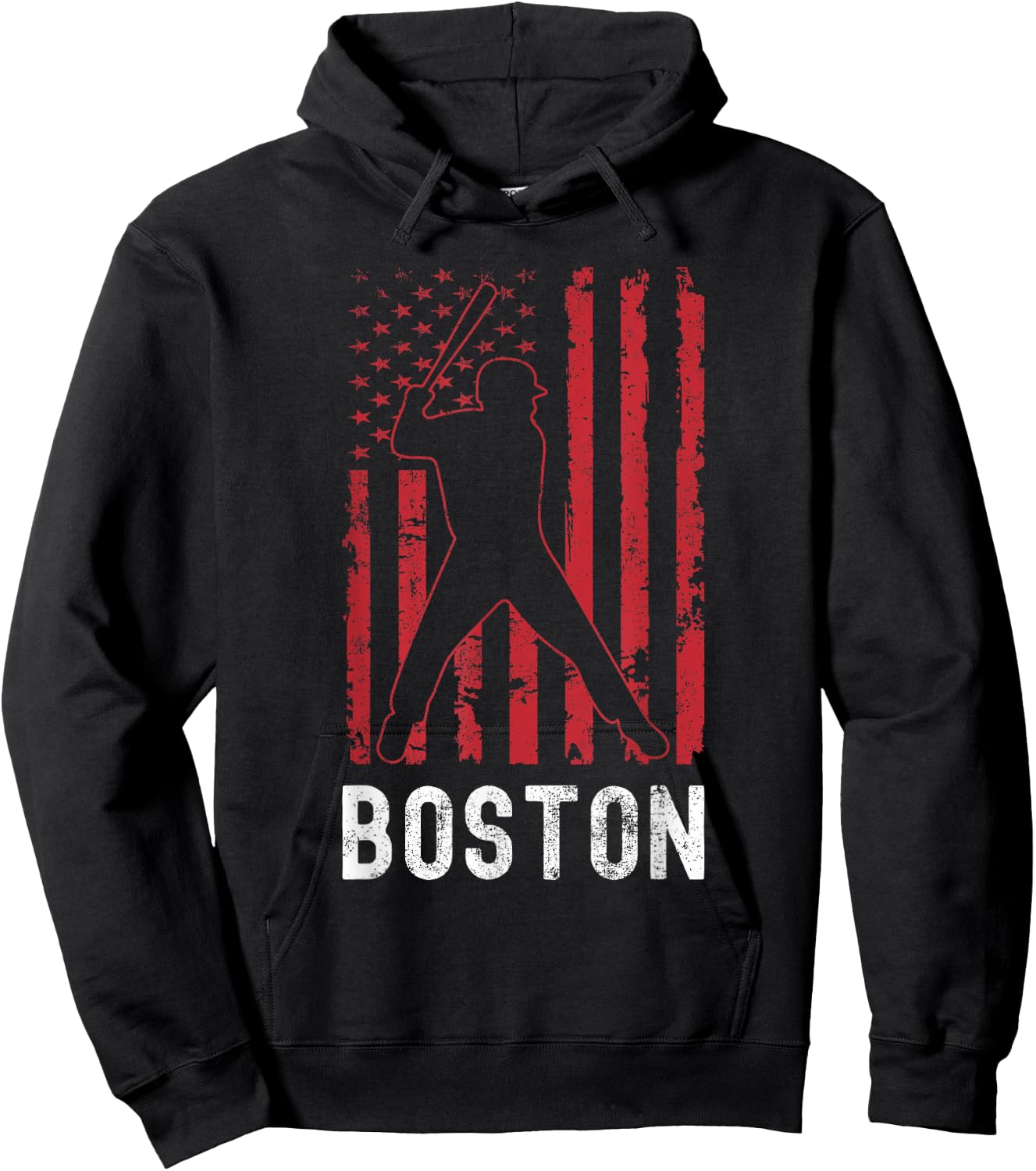 Boston Massachusetts American Flag Baseball Weathered Hoodie - Hoodie | Black