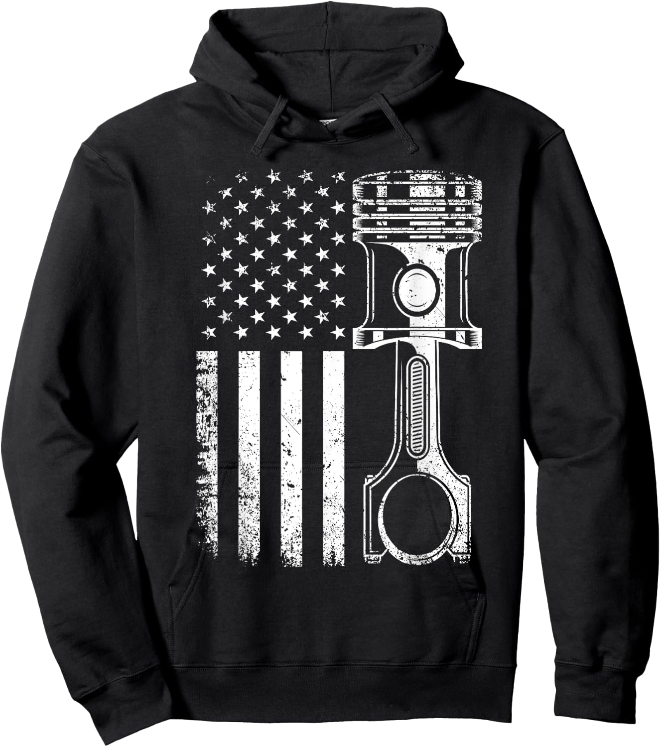 Vintage Mechanic Shirt Men American Flag Piston Mechanic Hoodie - Hoodie | Black