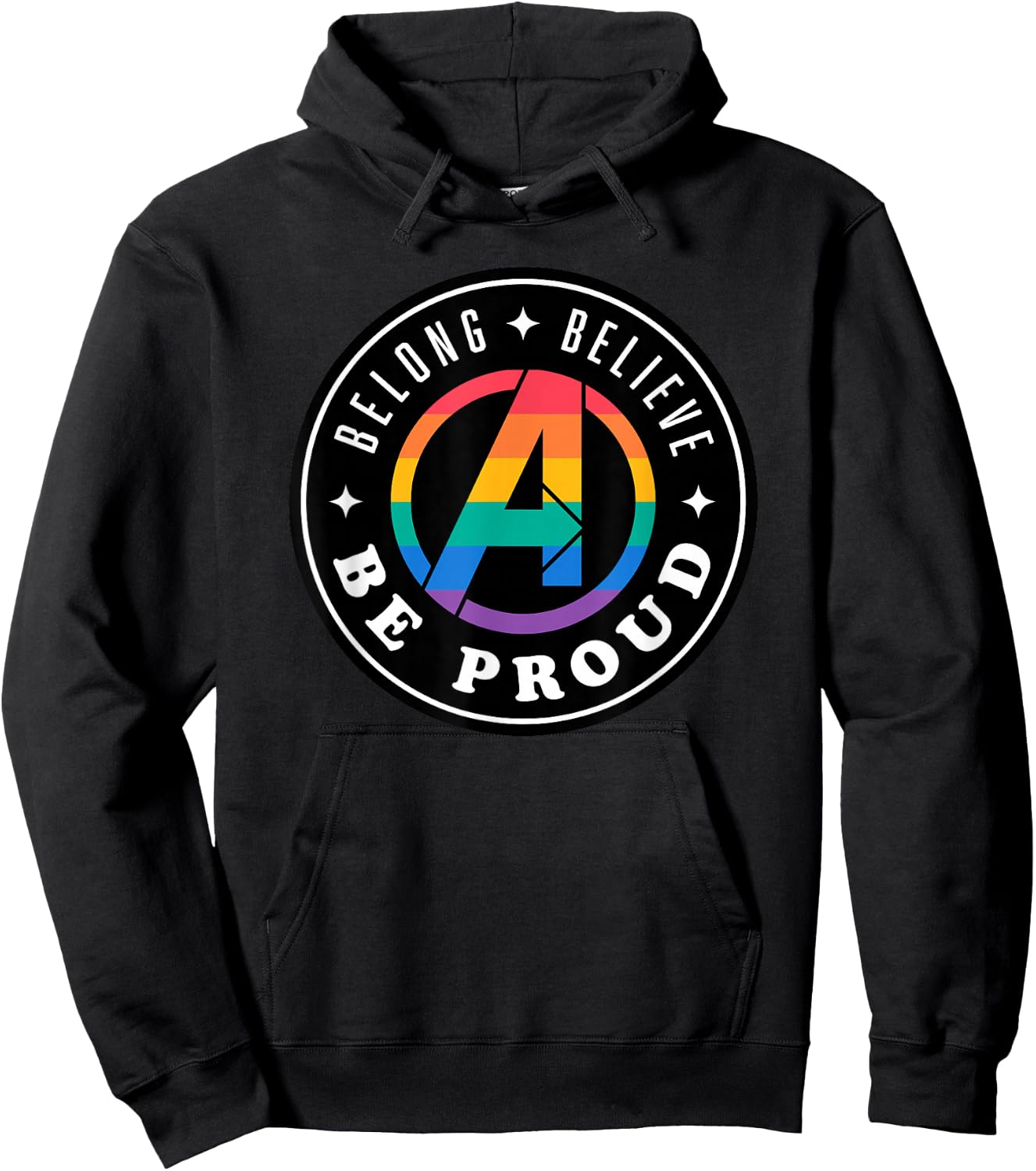 Marvel Pride Rainbow Avengers Logo Belong Believe Be Proud Hoodie - Hoodie | Black