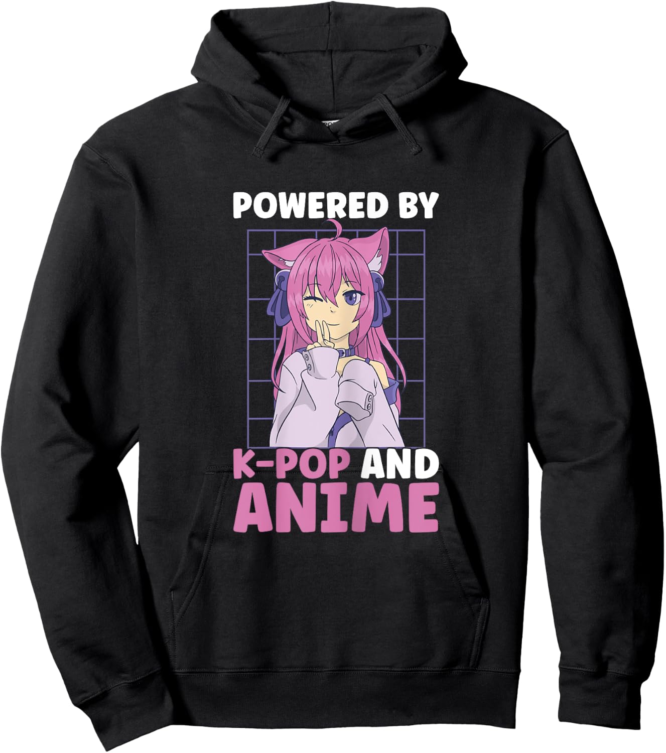 Powered By Anime And K-Pop Kdrama Kpop Teen Girl Hoodie - Hoodie | Black