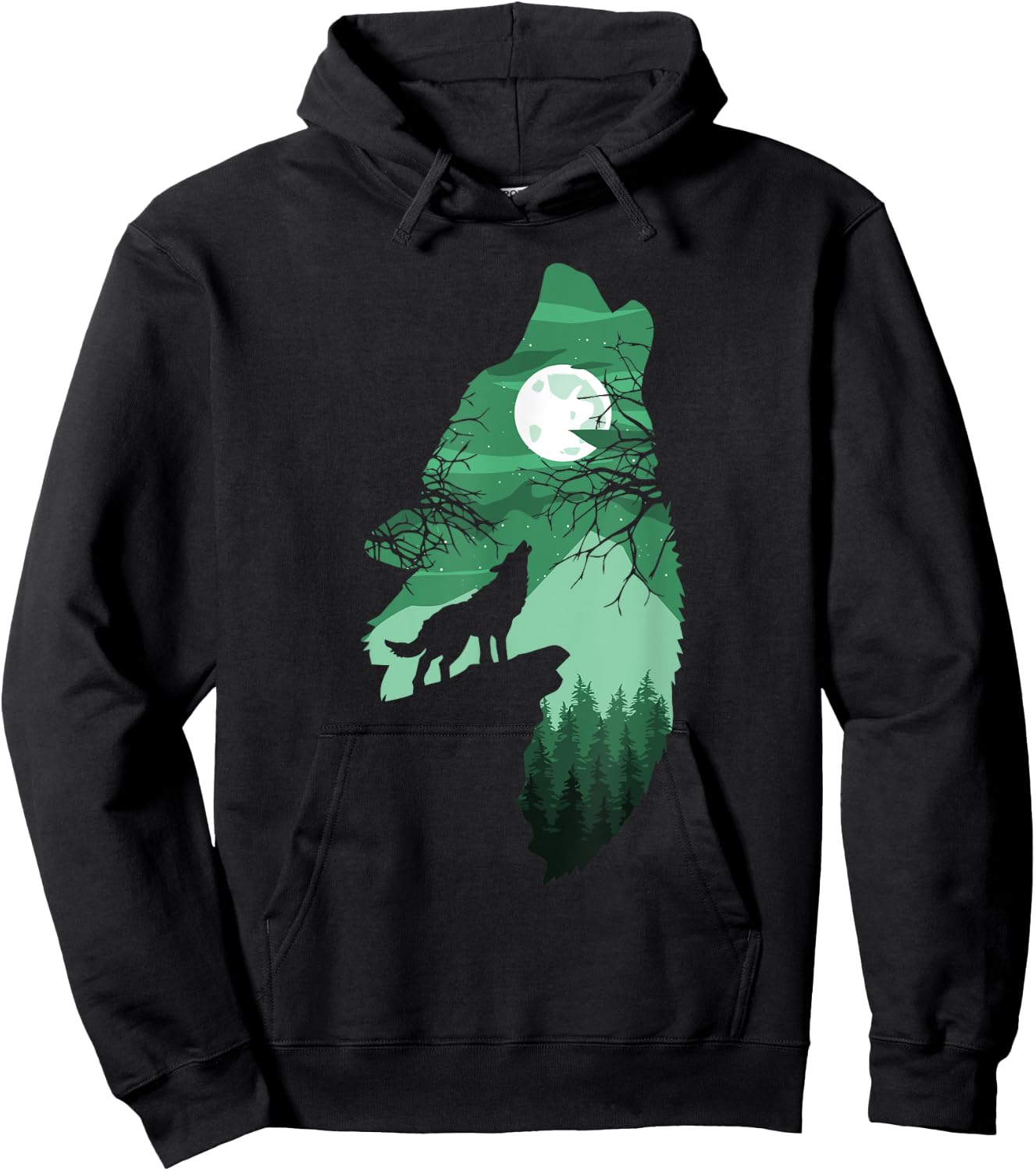 Howling Wolf with Full Moon Wolf Men Women Kids Boys Hoodie - Hoodie | Black