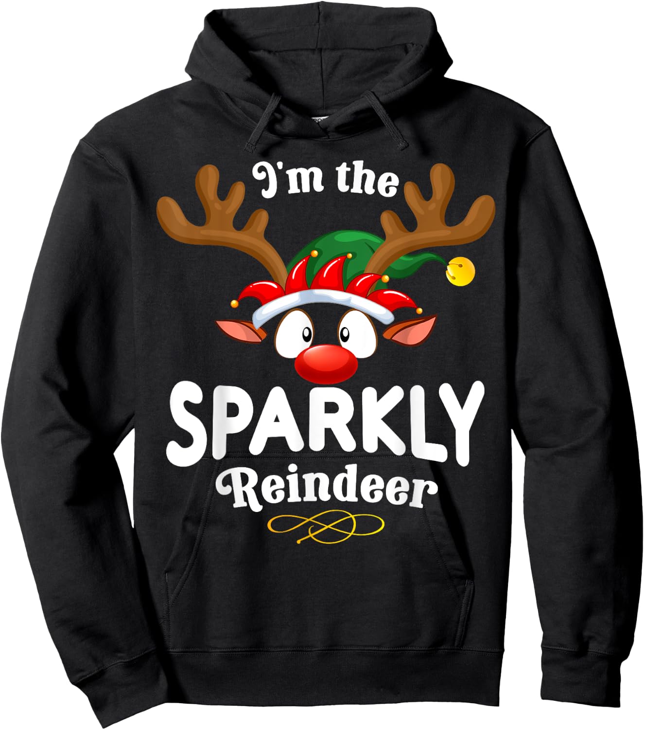Christmas PJS Sparkly XMas Reindeer Matching Hoodie - Hoodie | Black