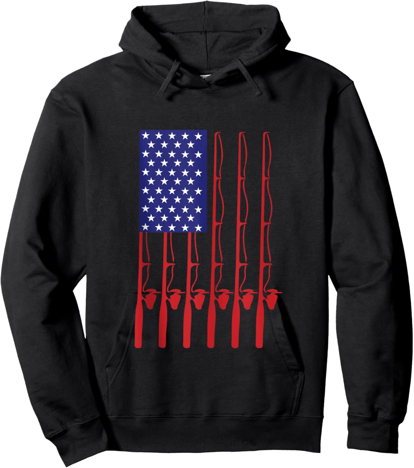 4th of July Shirt Patriotic American Flag Design Fishing Hoodie - Hoodie | Black
