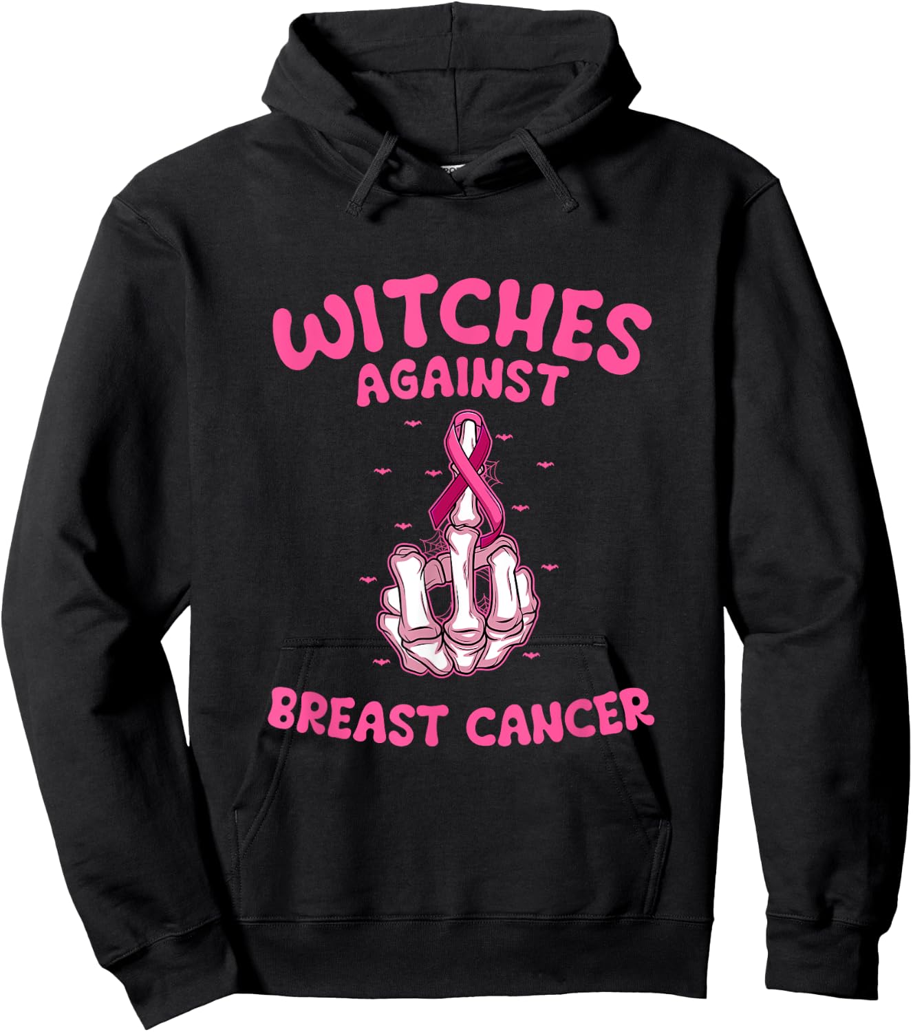 Funny Skeleton Breast Cancer Pink Ribbon Awareness Witches Hoodie - Hoodie | Black