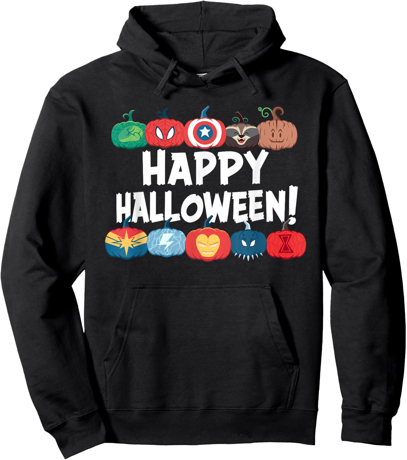 Marvel Super Heroes Decorated Pumpkins Happy Halloween! Hoodie - Hoodie | Black