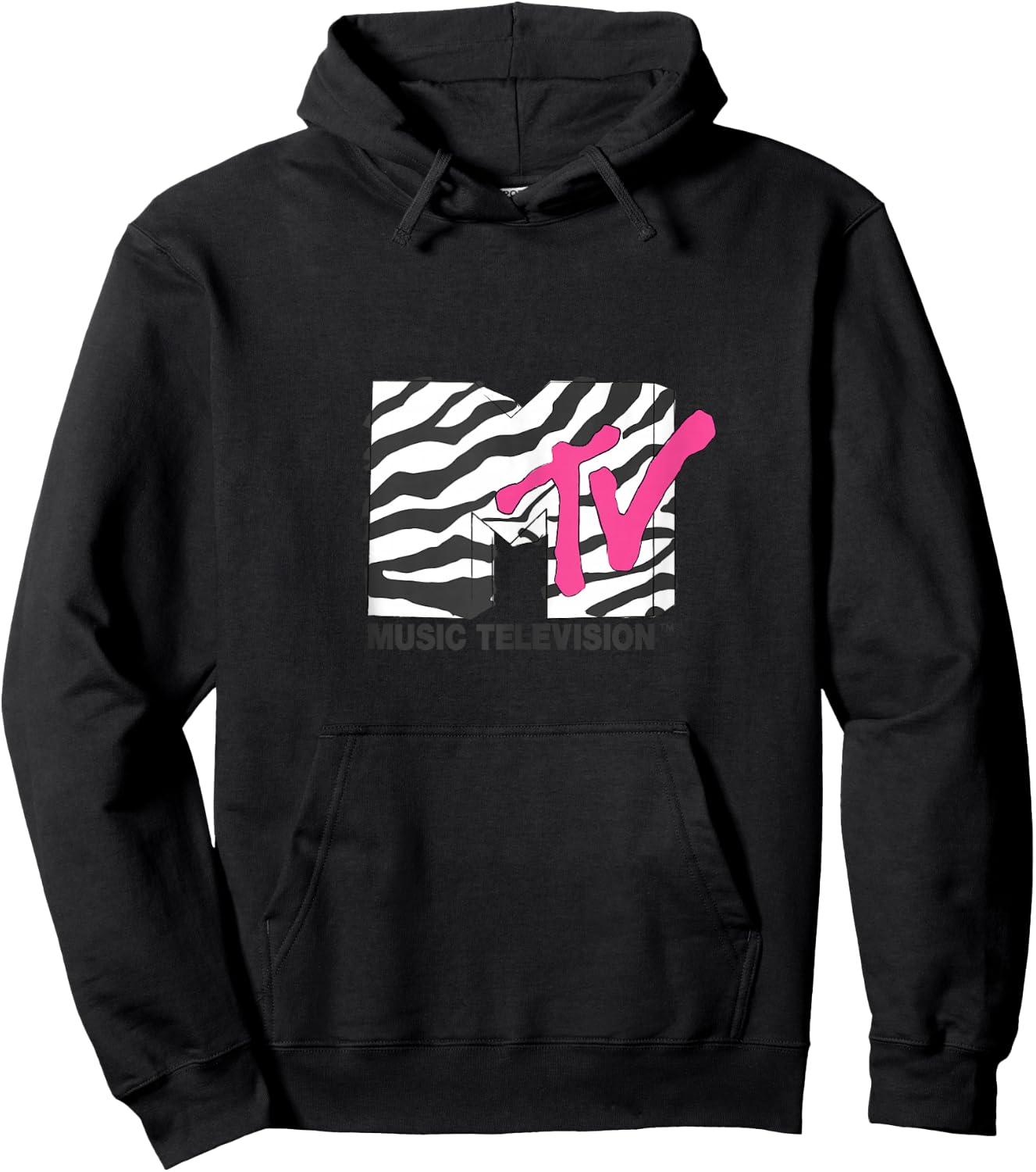 MTV Music Television Retro Eighties Neon Zebra Print Logo Hoodie - Hoodie | Black
