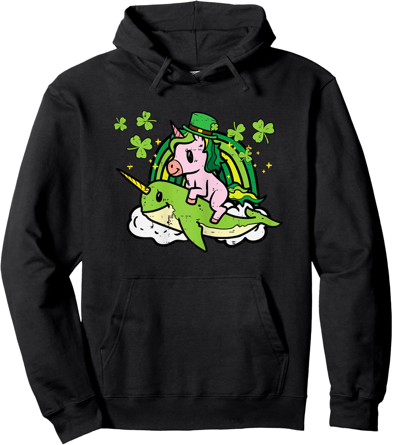 St Patricks Day Unicorn On Narwhal Irish Girls Kids Toddlers Hoodie - Hoodie | Black