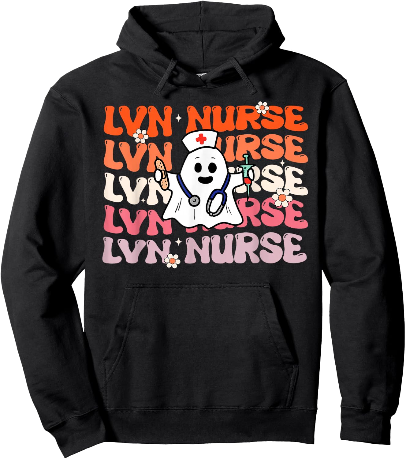 LVN Nurse Groovy Funny Halloween Ghost Nursing Costume Hoodie - Hoodie | Black