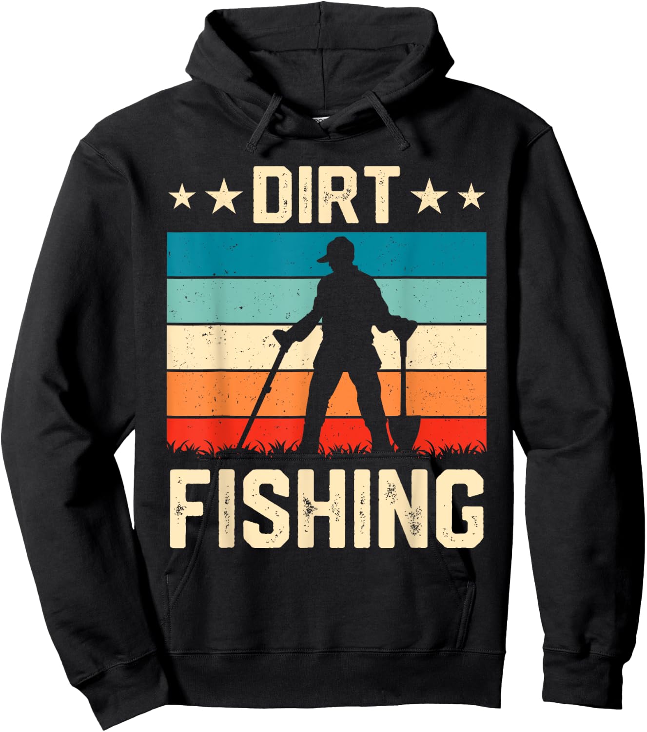 Retro Dirt Fishing Men Metal Detecting Vintage Hoodie - Hoodie | Black