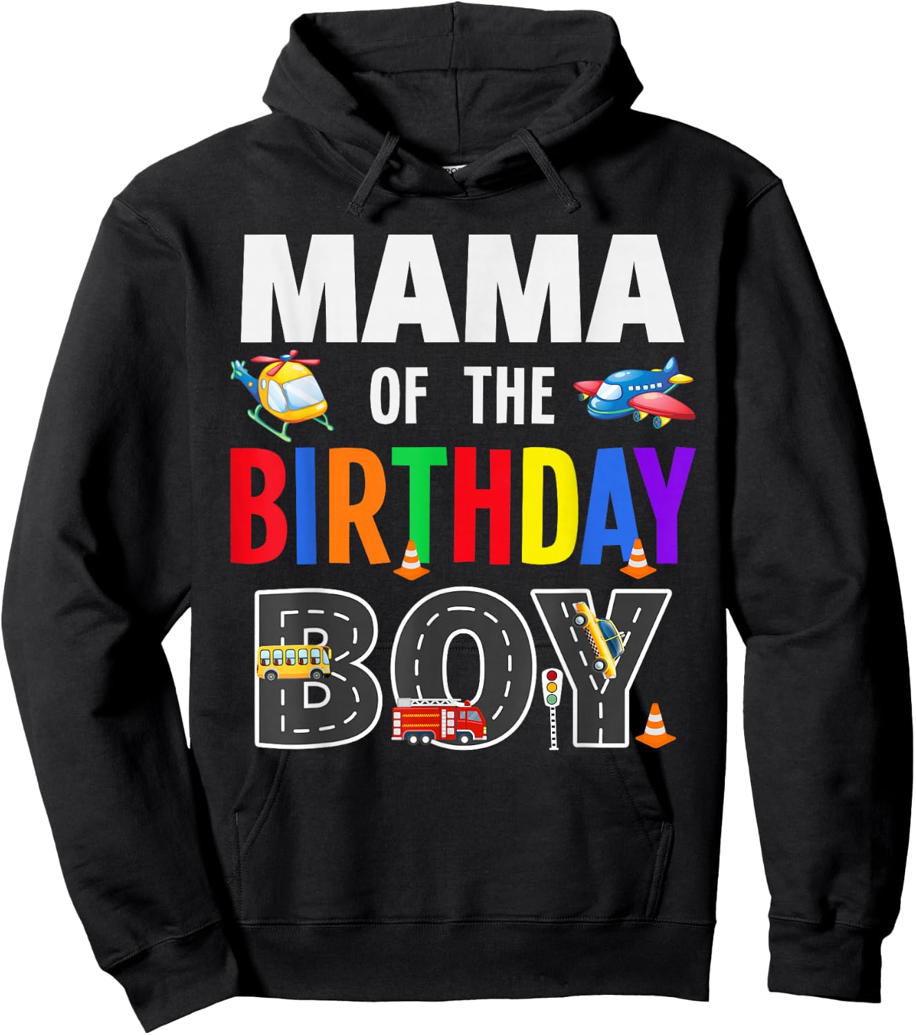 Mama Of The Birthday Boy Transportation Family Matching Hoodie - Hoodie | Black
