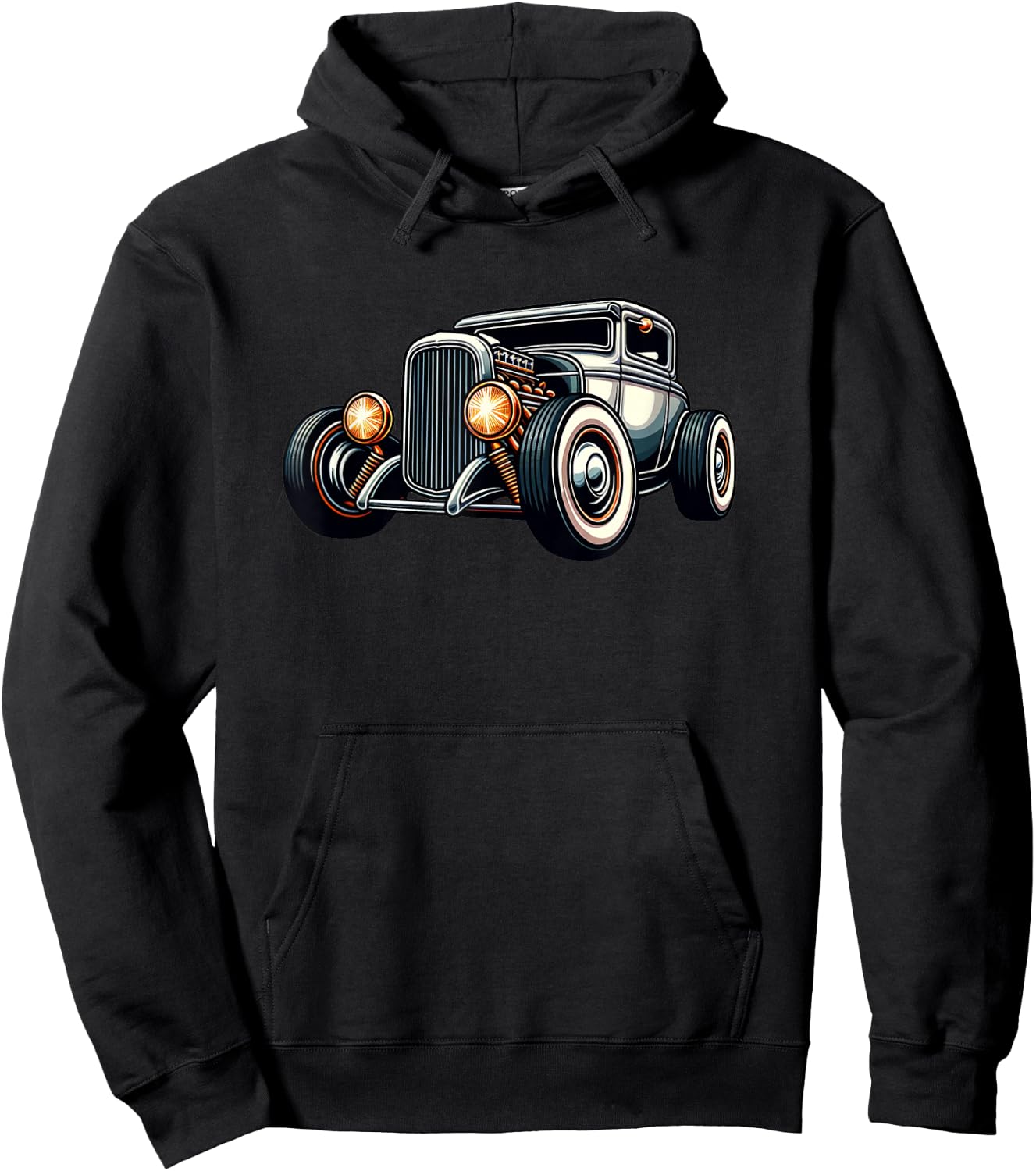 Classic Hot Rod Retro Vintage Custom Hotrod Car Illustration Hoodie - Hoodie | Black