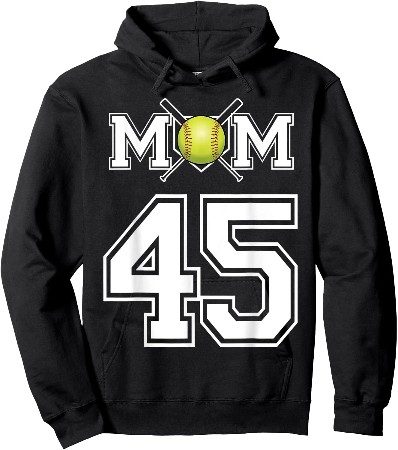 Number 45 Player Softball Mom Biggest Fan Wear Hoodie - Hoodie | Black