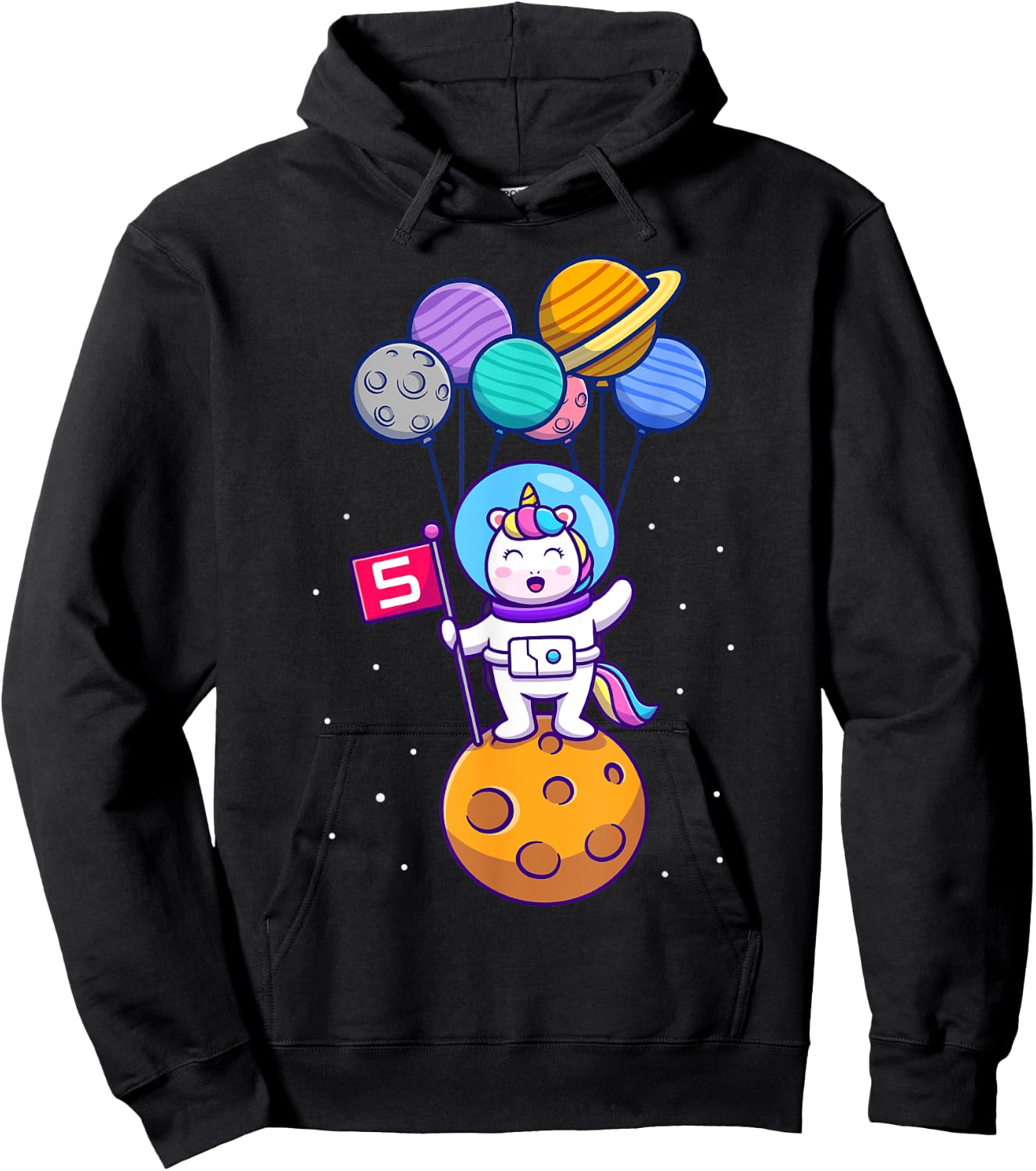 This Little Unicorn Astronaut is 5 for Birthday Girls Hoodie - Hoodie | Black