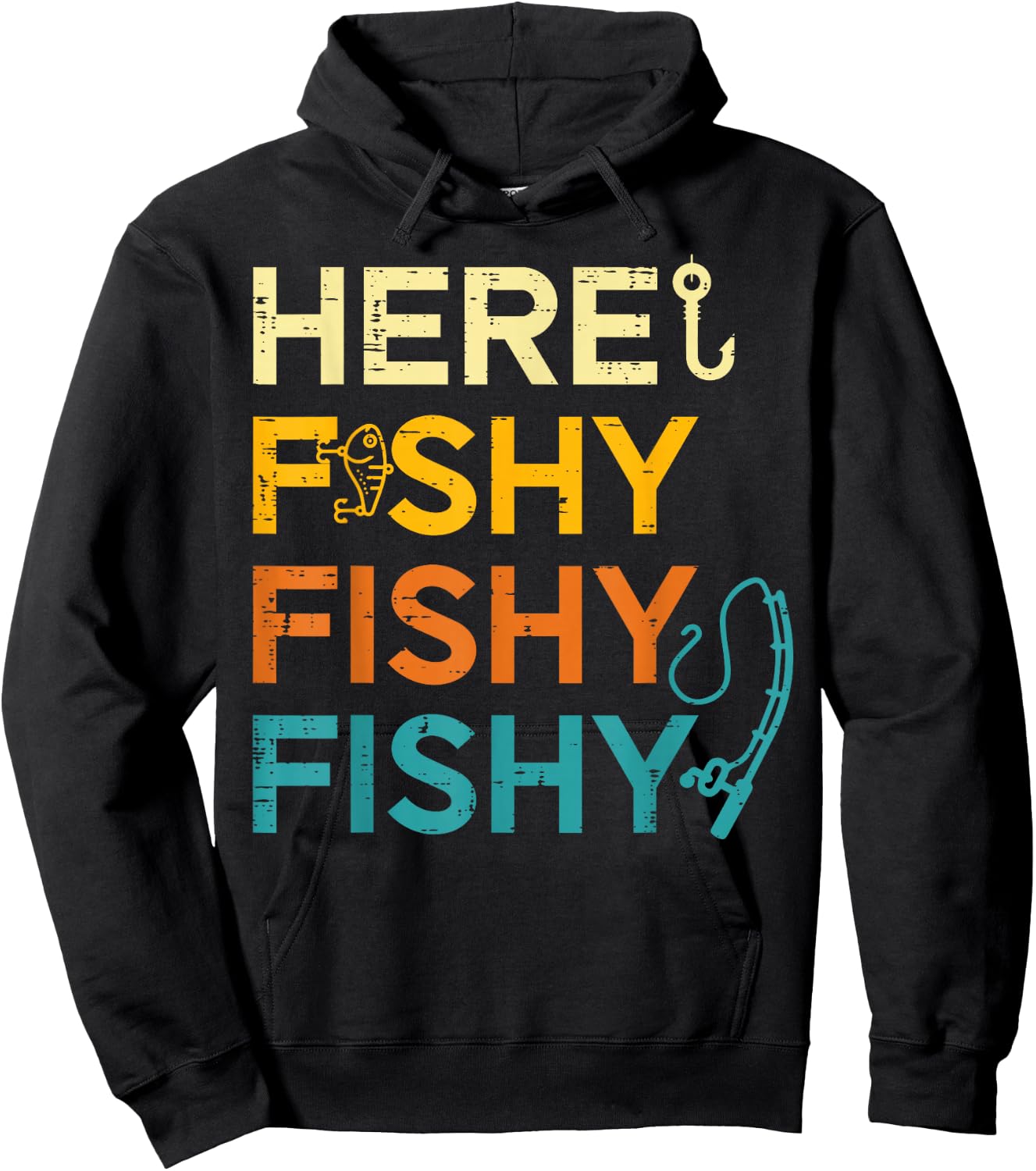 Fishing Here Fishy Retro Fish Lover Fisherman Men Women Kids Hoodie - Hoodie | Black