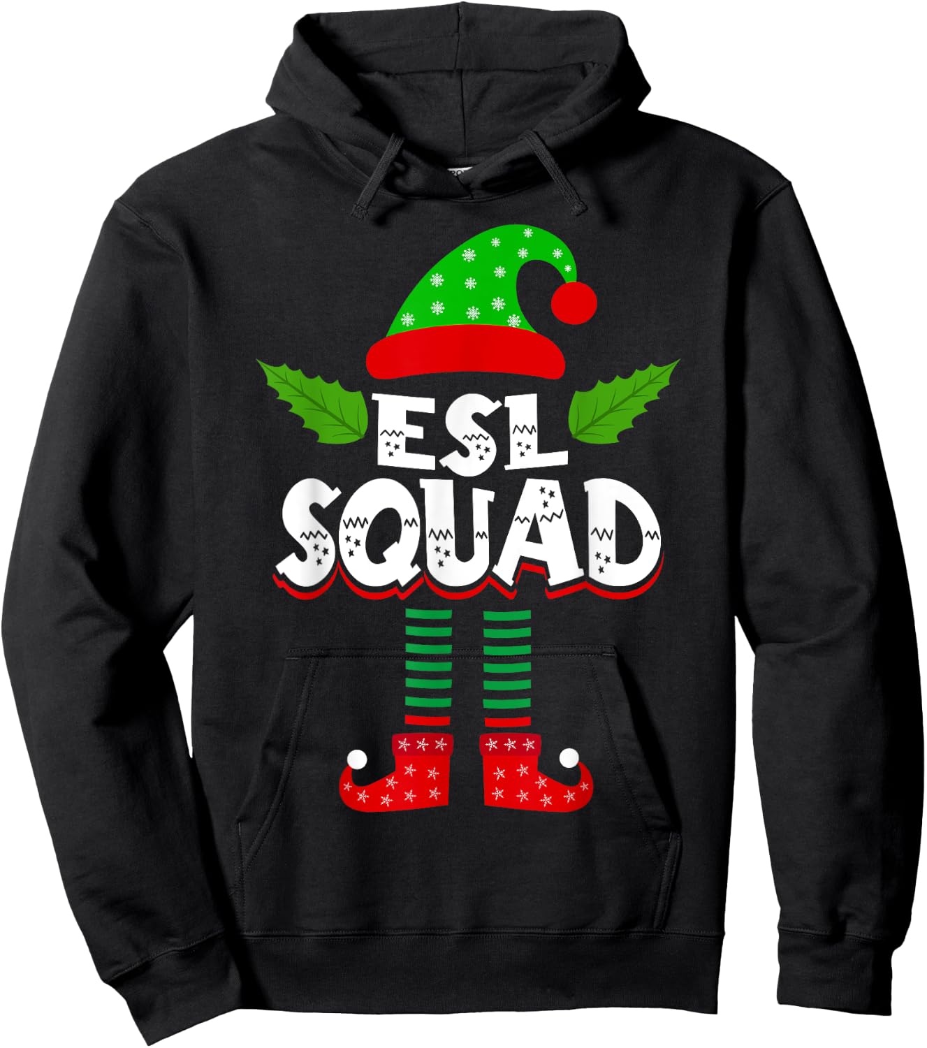 ESL ESOL Teacher Elf Team Group Christmas Matching Hoodie - Hoodie | Black