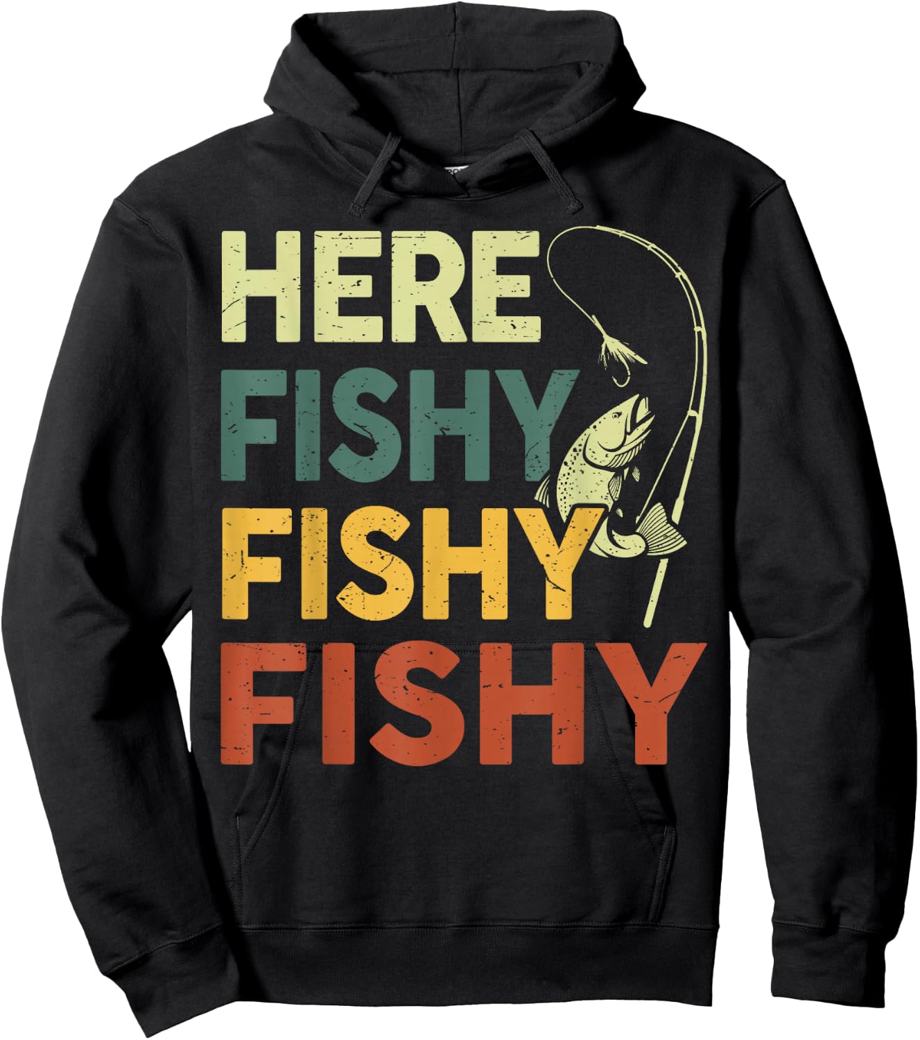 Here Fishy Fishing Shirt Bass Fish Dad Gift Funny Fisherman Hoodie - Hoodie | Black