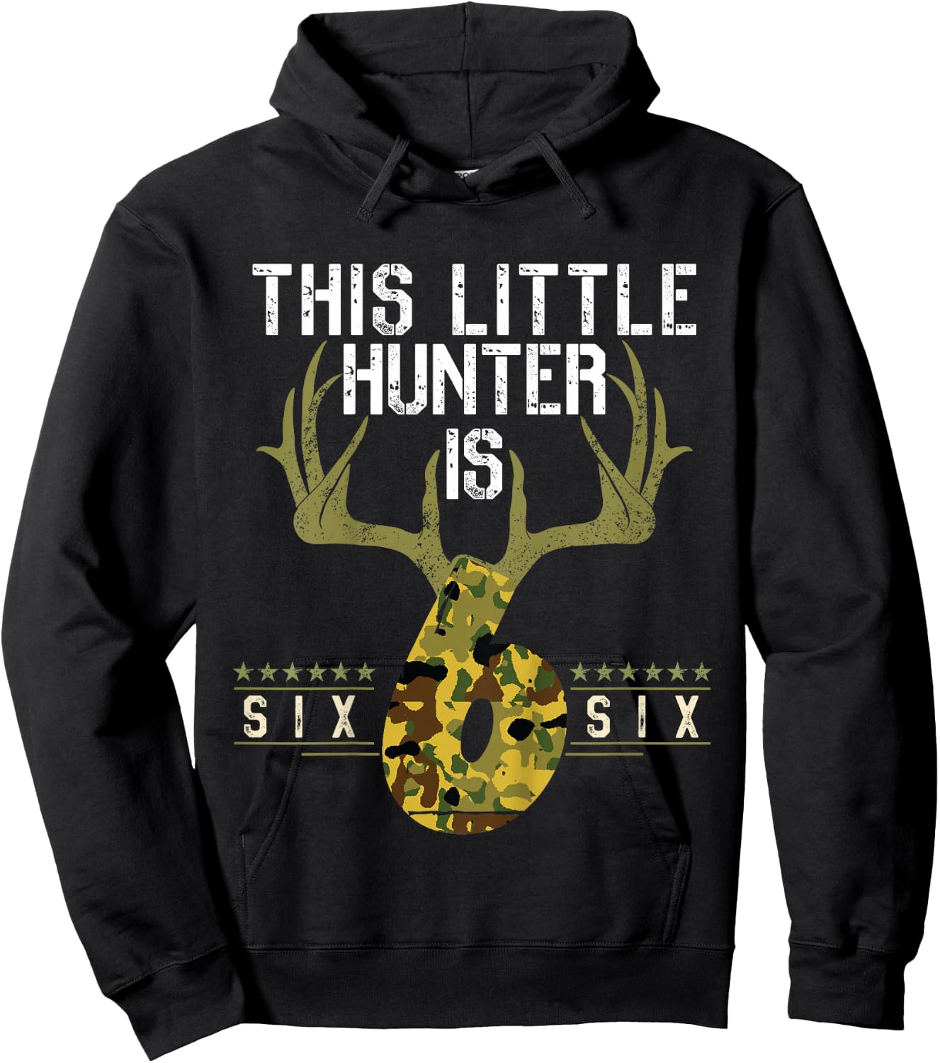6th Birthday Funny Deer Hunter Six Years Old Boy BD Hunting Hoodie - Hoodie | Black