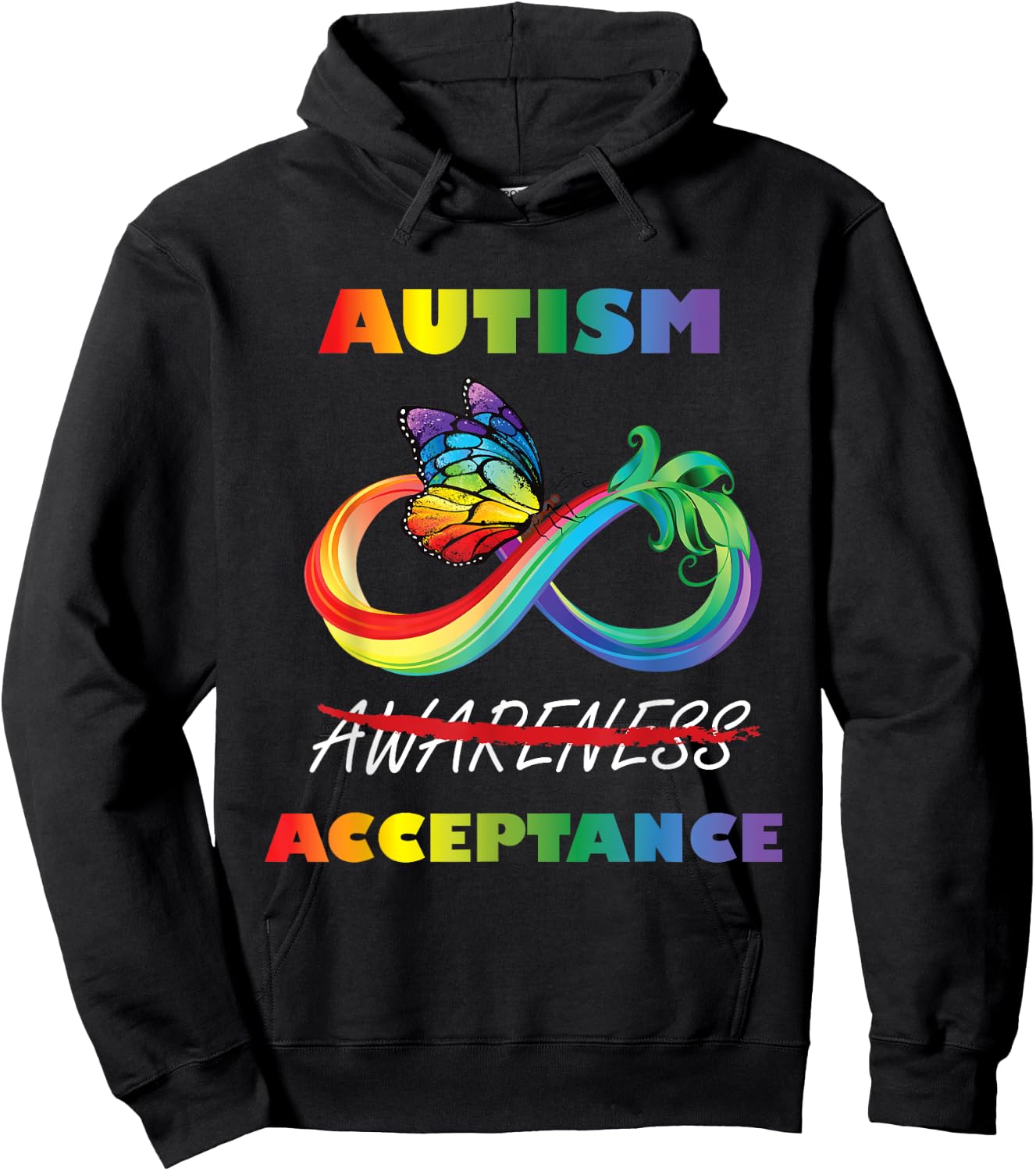 Autism - Red Instead Infinity - Acceptance Butterfly Hoodie - Hoodie | Black