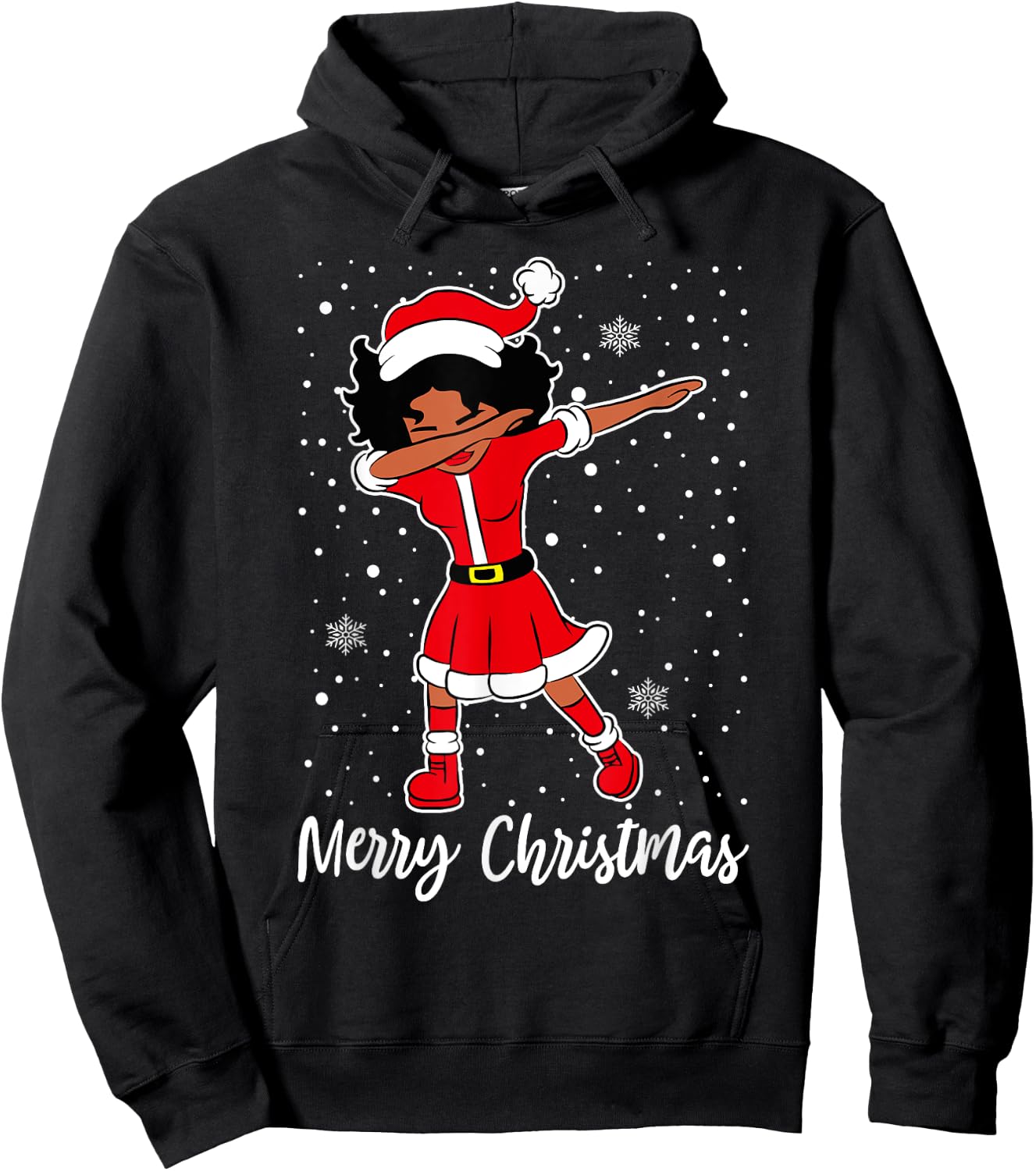 Dabbing Santa Black African American Girl Christmas Pajama Hoodie - Hoodie | Black