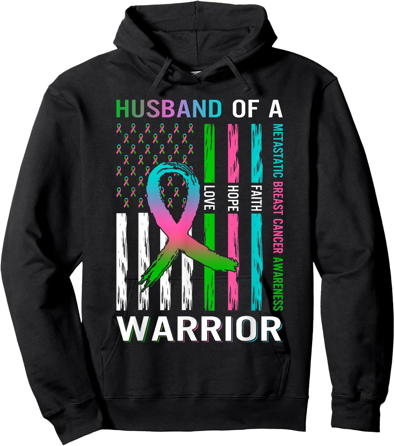 Flag Husband Of A Warrior Metastatic Breast Cancer Awareness Hoodie - Hoodie | Black